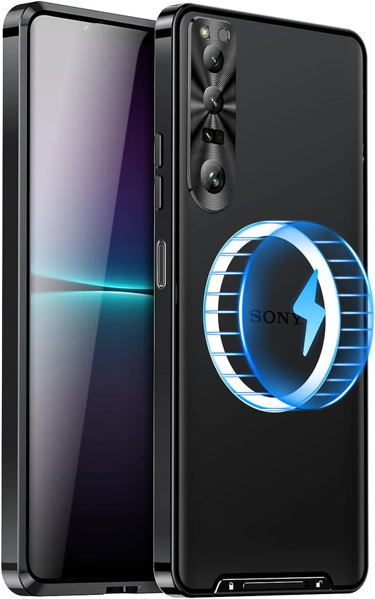 LOVE MEI Shockproof Case for Sony Xperia 1 V, Metal Frame Bumper Case + Matte PC Back Cover [Ultra Thin] [Scratch Resistant] with Lens Protection Support Magnetic Wireless Charger (Black)  LOVE MEI   