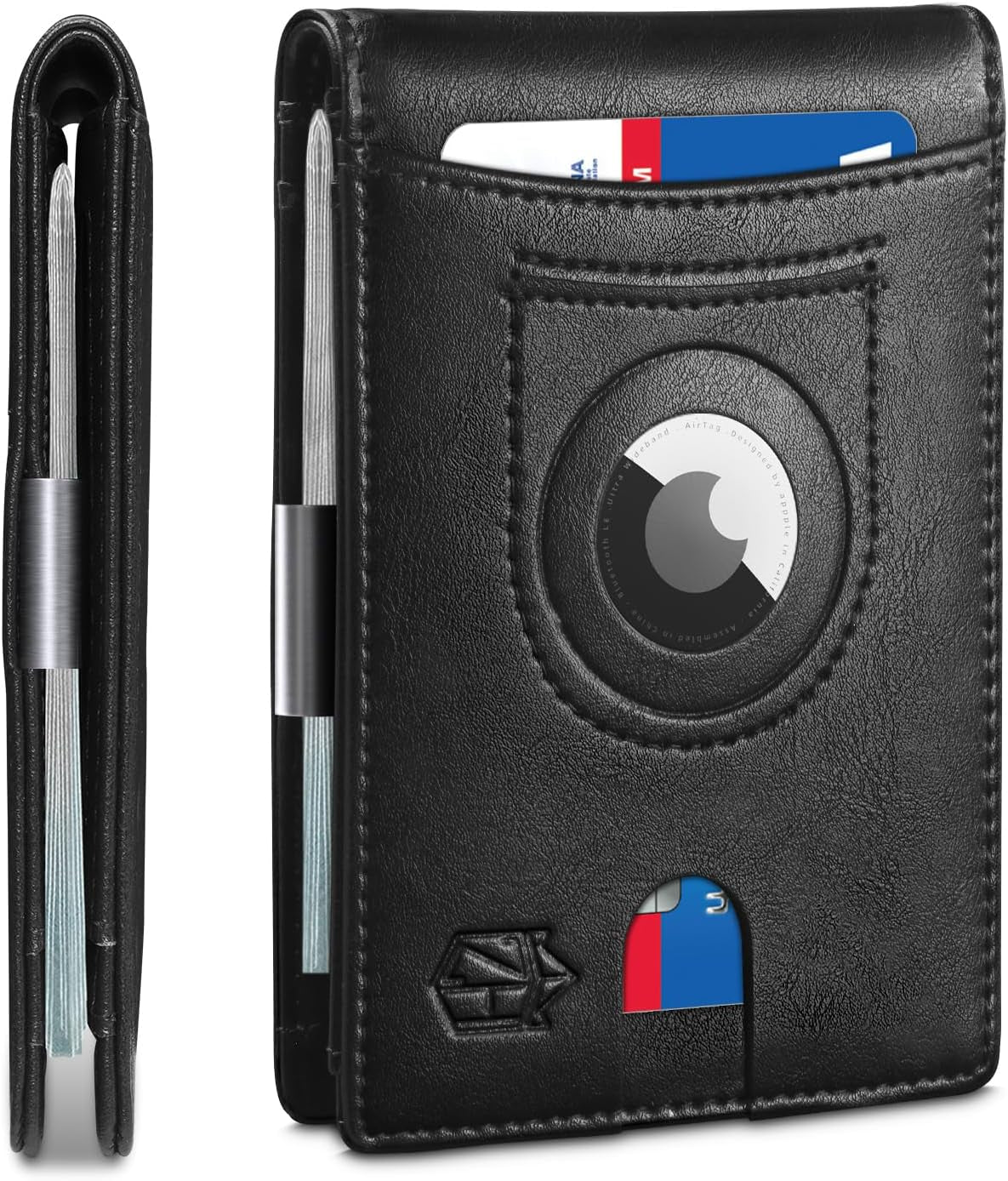 Zitahli Airtag-Wallet-Mens-Slim-Rfid Blocking Wallet Leather with Money Clip Air Tag Wallet Card Holder Bifold Gifts for Men  Zitahli Classic Black  