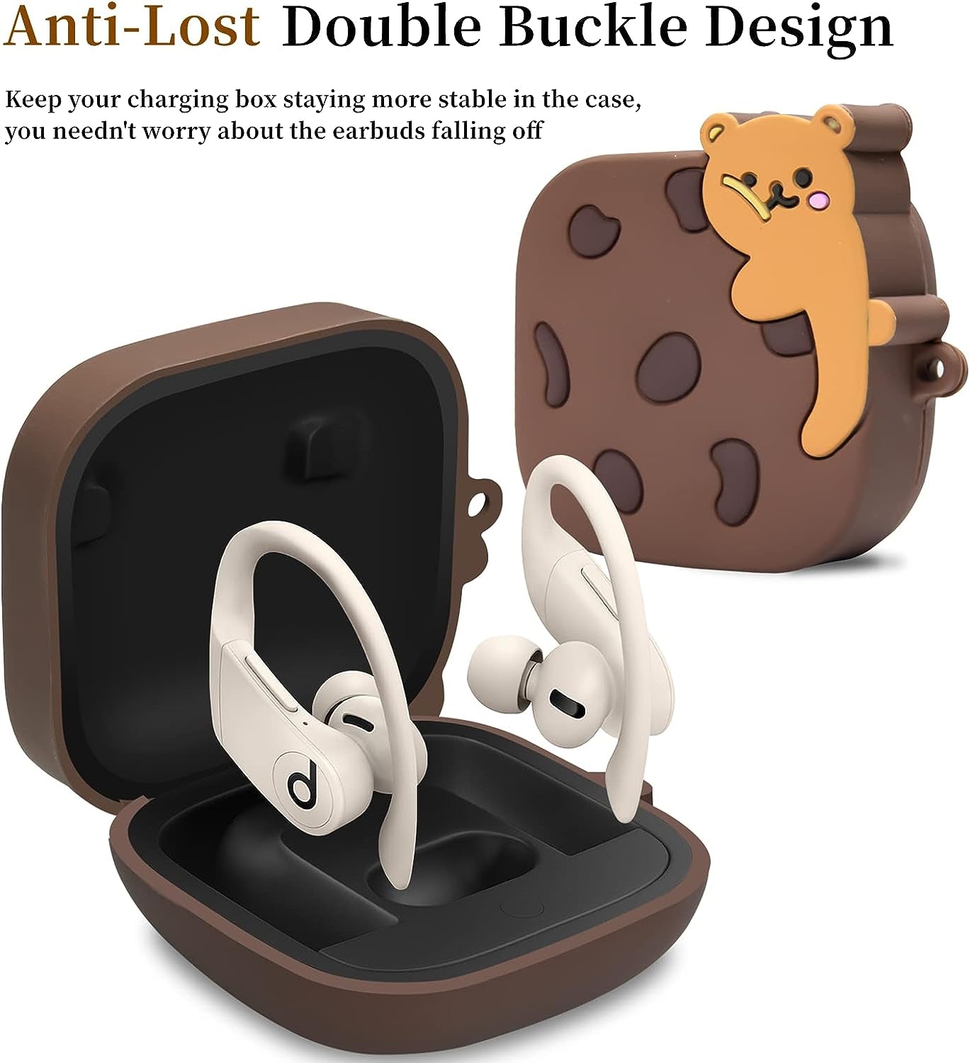 Powerbeats Pro Case, 3D Cute Cartoon Character Shockproof Protective Silicone Case Cover for Powerbeats Pro with Keychain for Girls Women Kids (Cookie Bear)  LDSXAY   