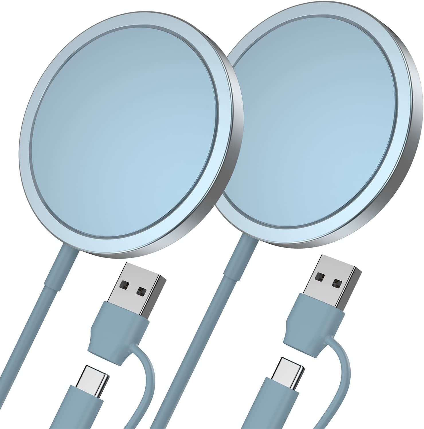 2 Pack Magnetic Wireless Charger 15W Fast Mag-Safe Charger for Iphone 14/13/12 Series and Airpods 3/2/Pro (Mag-Safe Charger Silver)  ShenZhen RuiYiDa Technology Co., Ltd Blue  