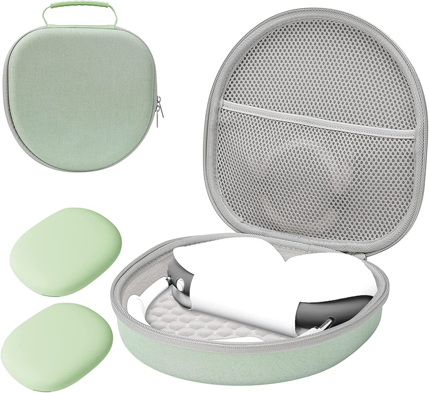 Procase Hard Headphone Case for Airpods Max with 2 Smart Silicone Protective Cases, Hardshell EVA Carry Bag, Headset Case, Black  ProCase Green  