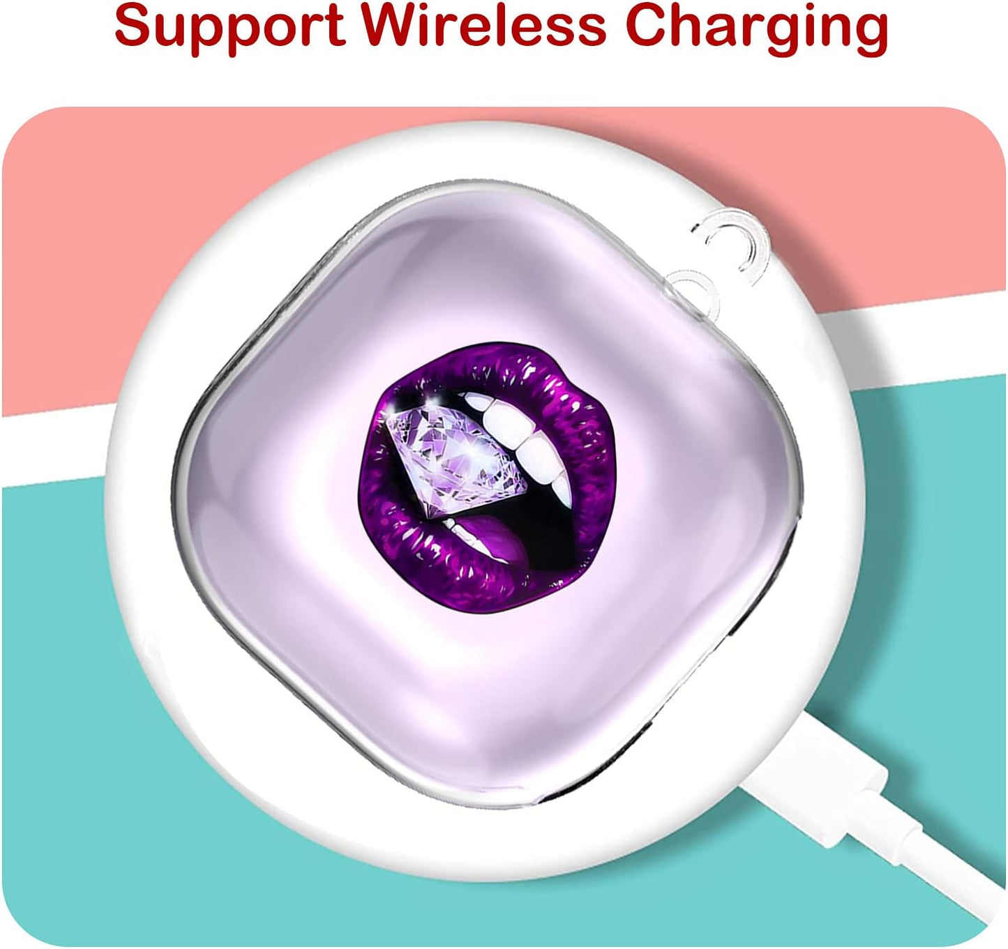 Compatible with Galaxy Buds 2 Case 2021/Galaxy Buds Pro Case 2021 /Galaxy Buds Live Case 2020 Purple Lip [2 Sides Front and Back] Shockproof Case Protective Cover for Samsung Earbuds with Keychain  KANGHAR   