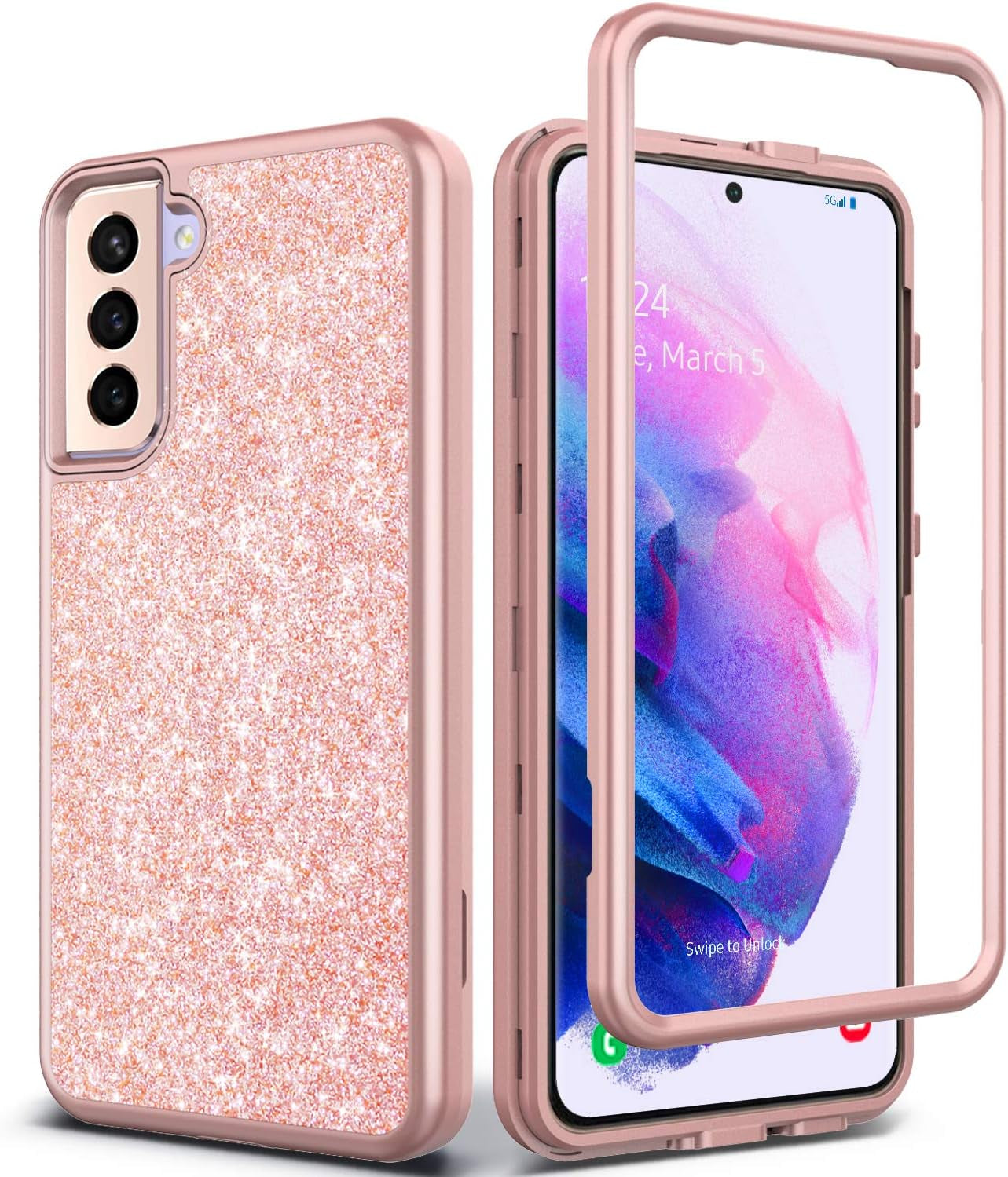 Coolwee Pink Full Protective Case for Galaxy S21 plus 5G Heavy Duty Hybrid 3 in 1 Rugged Shockproof Women Girls Transparent for Samsung Galaxy S21 plus 6.7 Inch Rose Gold  Coolwee   