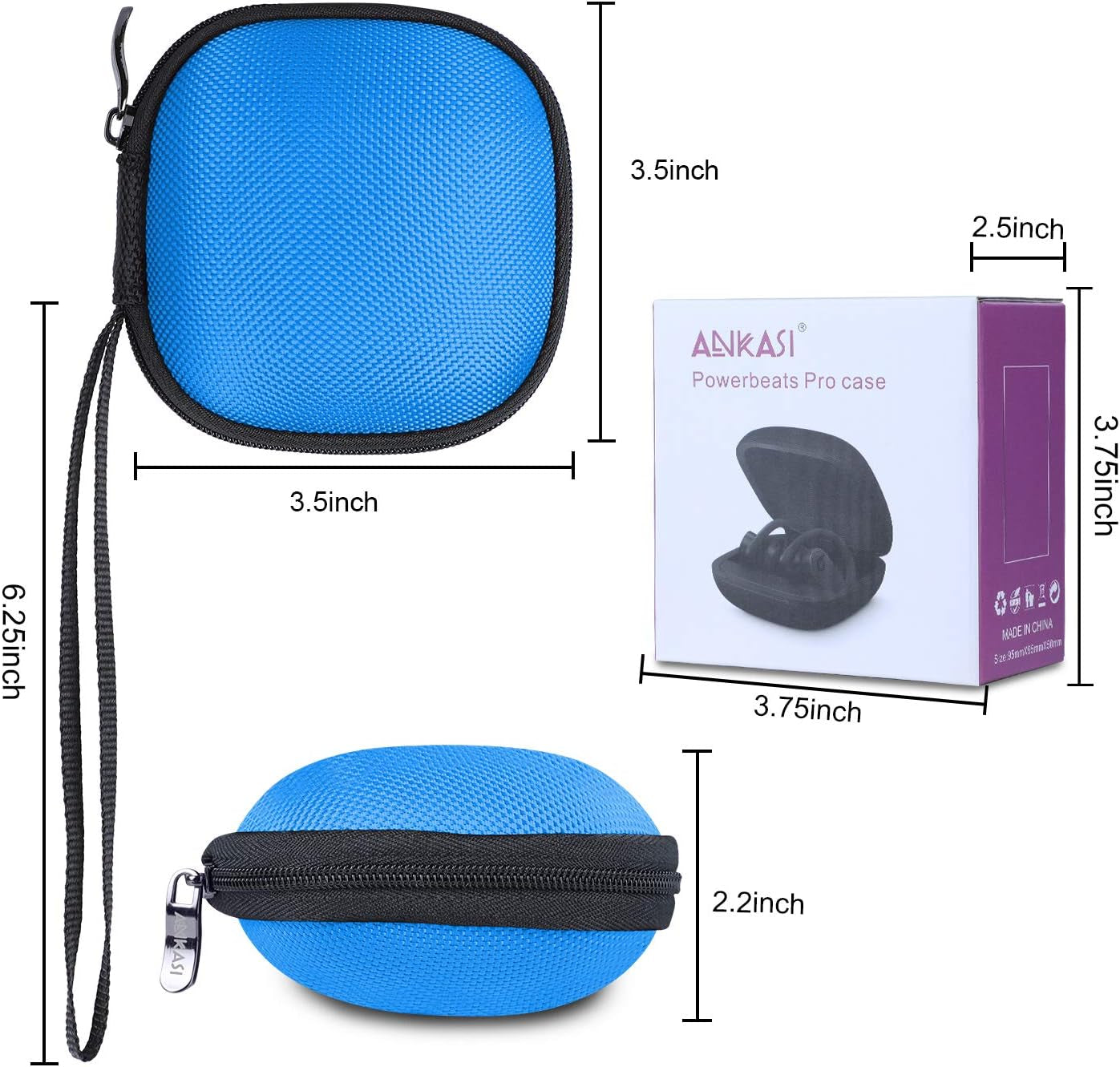 Portable Carrying Case Compatible for Powerbeats Pro Case Cover, ANKASI Hard Travel Protective Storage Cover Case Nylon Accessories Bag with Lanyard/For Beats Powerbeats Pro 2019 (Blue)  ANKASI   