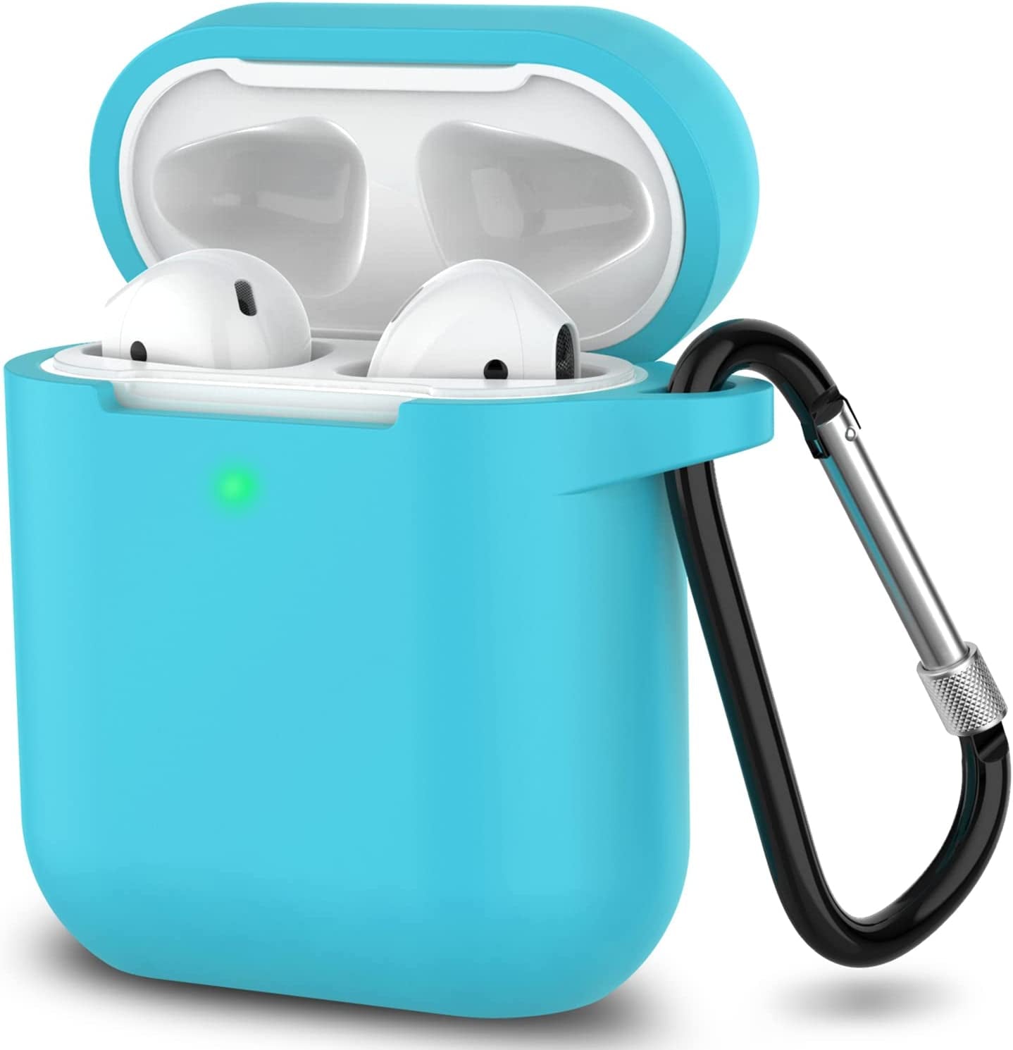 SATLITOG Airpods Case Cover with Secure Lock Keychain, Protective Silicone Cover Compatible with Apple Airpods 2Nd & 1St Charging Case - Dark Blue  SATLITOG B-Sky Blue  