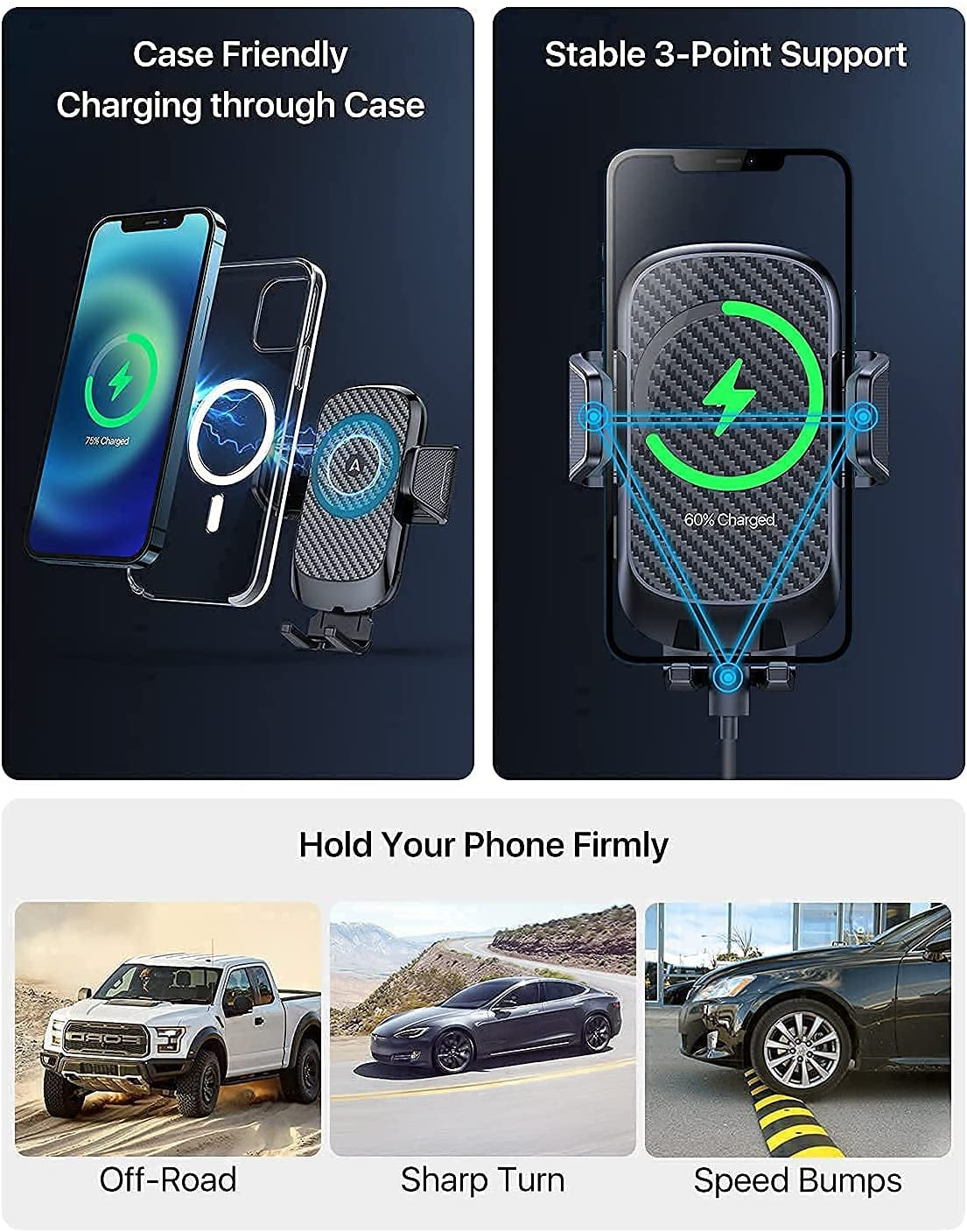 [Fast Charging] Andobil 15In Wireless Car Charger, [Upgraded Secure Chip] Qi Car Cup Phone Mount with Adapter Adjustable Gooseneck Cup Holder Charger Compatible with Iphone 14 13 12 Pro Max S22 S21  andobil   