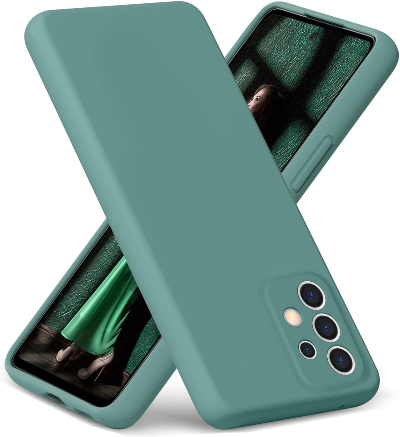 Gueen Compatible with Samsung Galaxy A53 5G Case, Premium Liquid Silicone, with [Camera Protection] [Soft Anti-Scratch Microfiber Lining] Full Body Shockproof Protective Phone Case - Hot Pink  Gueen Pine Green  