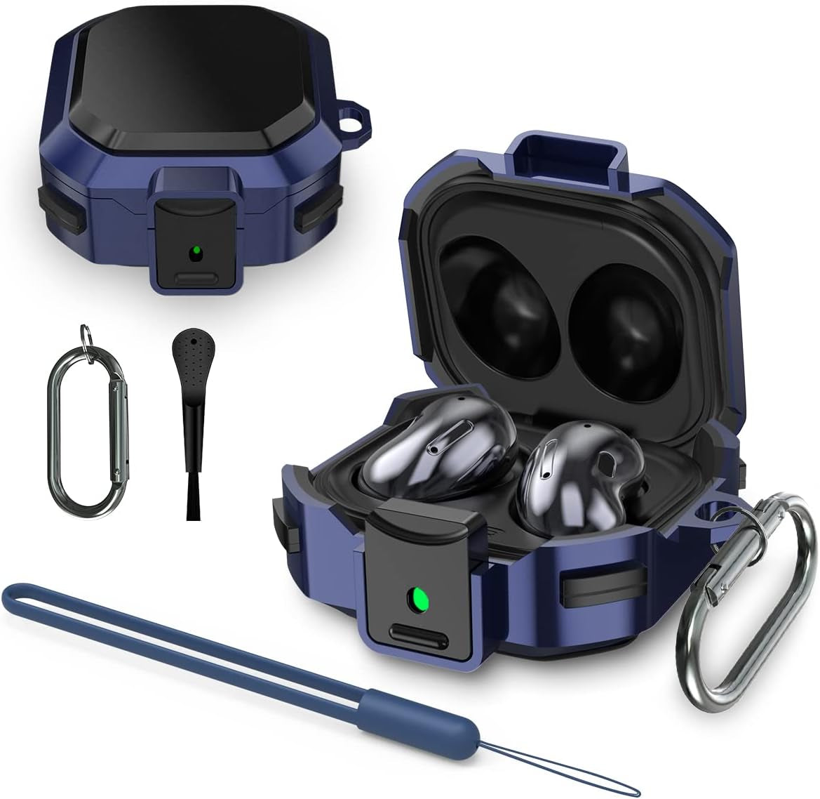 With Lockarmor Cover for Galaxy Buds Pro Case/Galaxy Buds 2 Case/Galaxy Buds Live Case,Shockproof PC+TPU Protective Cover with Keychain&Wrist Strap&Brush(Blue)  YIPINJIA   