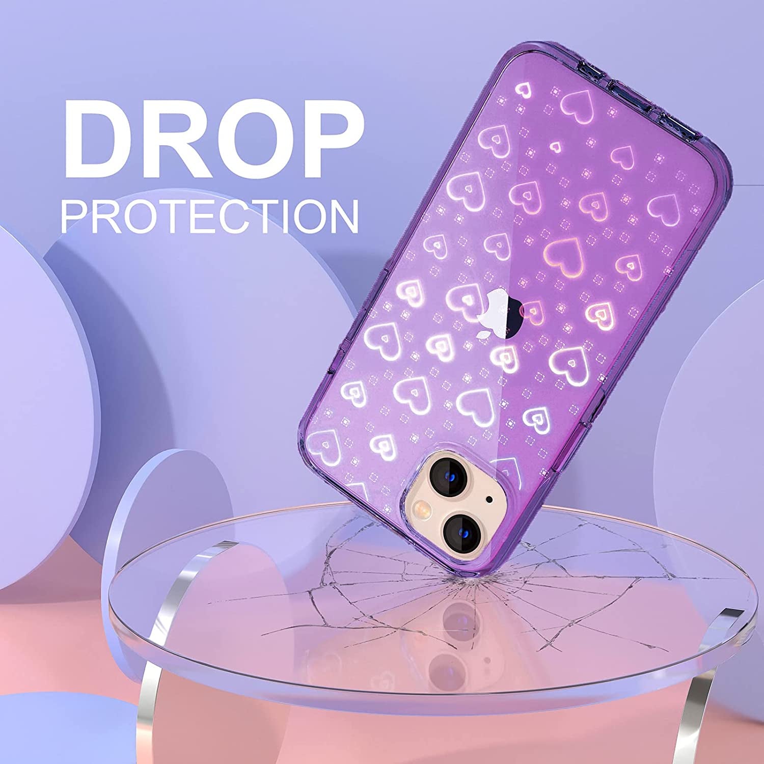 Tksafy Case Compatible Iphone 14 Case, Clear Glitter Cute Laser Holographic Love Heart Pattern for Women Girls, Anti-Yellow Hard PC Protective Phone Cover for Iphone 14 6.1-Inch 2022, Purple  Tksafy   