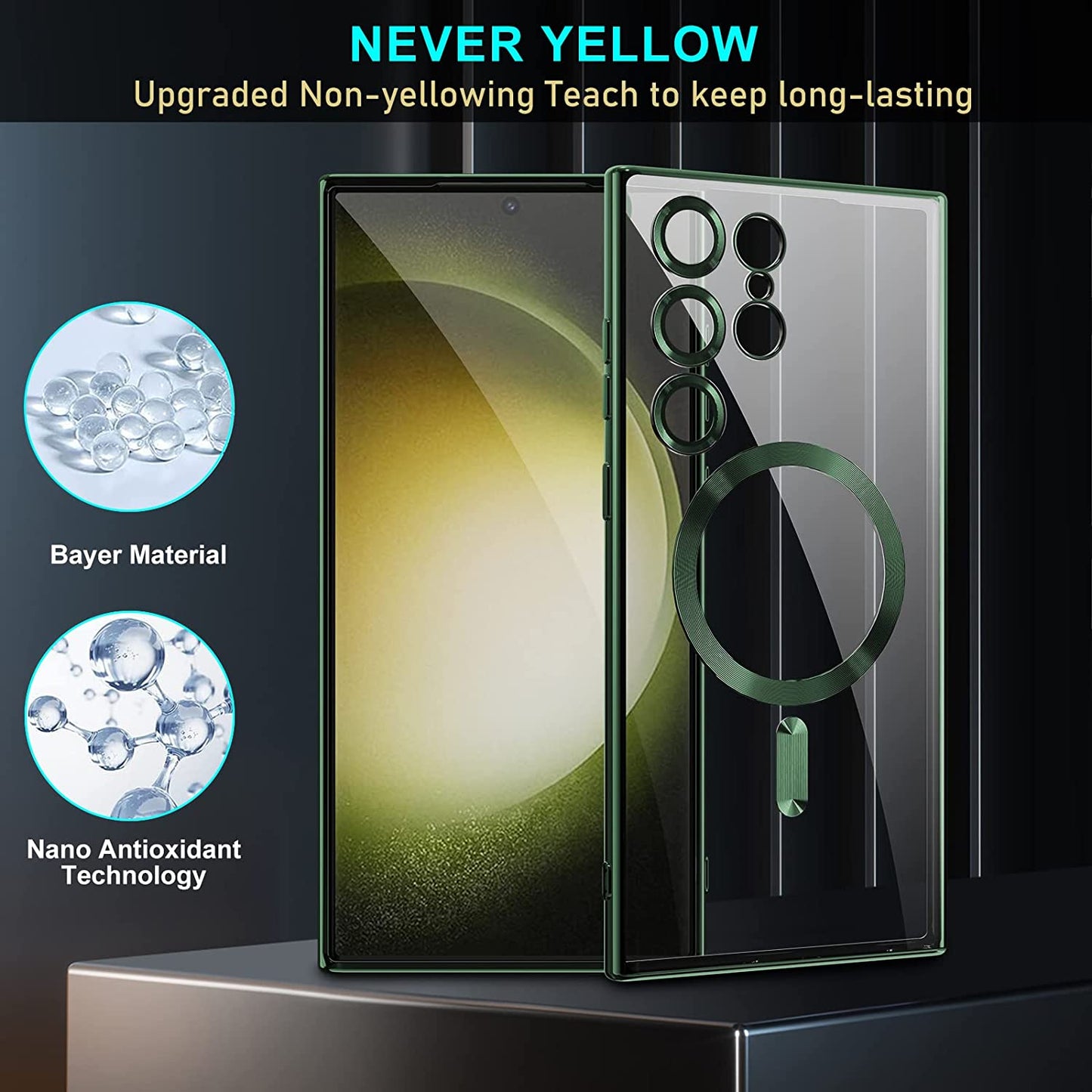 Sheheme for Samsung Galaxy S23 Ultra Magsafe Case with Camera Lens Protector,Magnetic Clear Case for S23 Ultra,Full Protection Plating Anti-Scratch Slim Thin Case Cover,Green  SHEHEME   