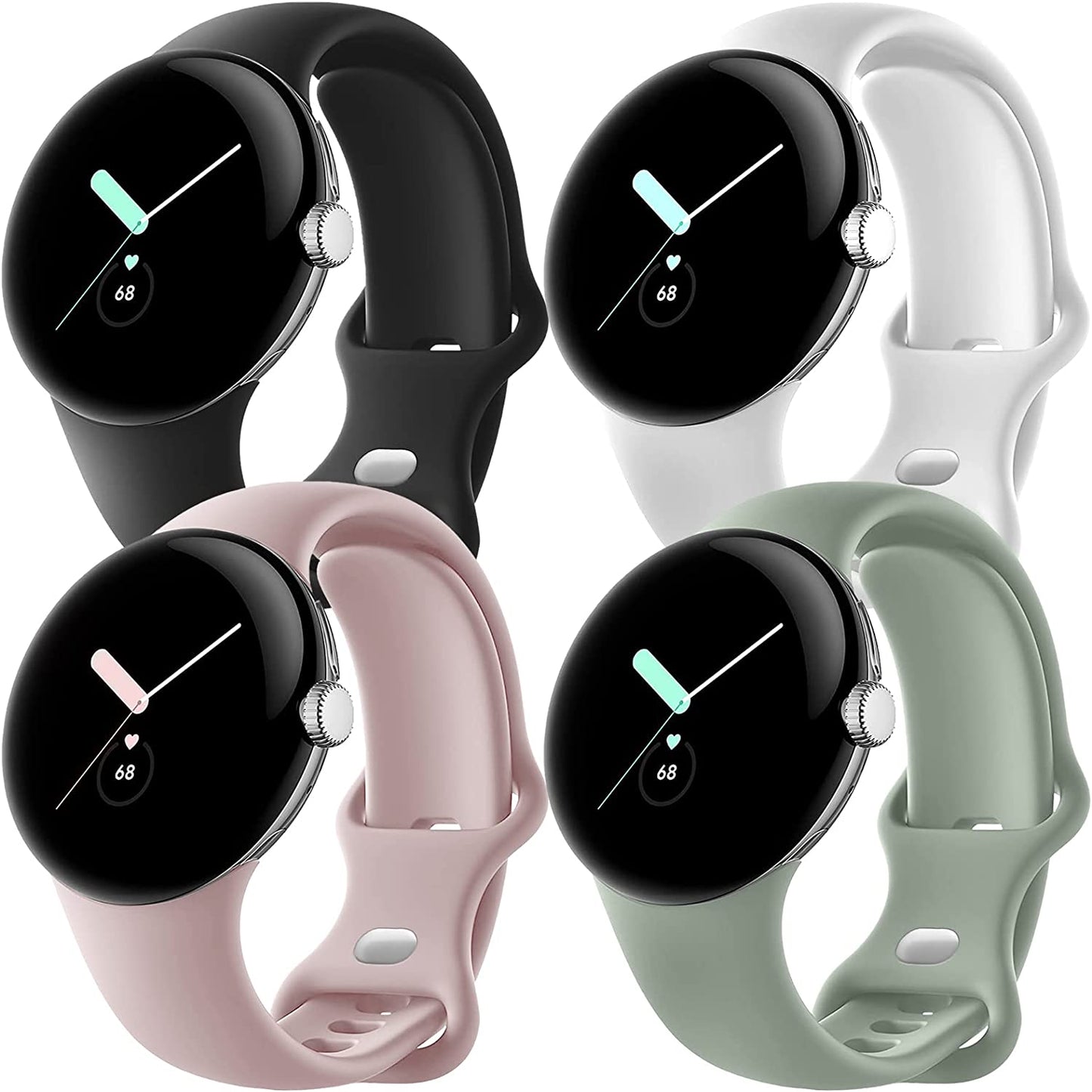 BMINEN Bands 4 Pack for Google Pixel Watch Band, Soft Silicone Wristband Women Men Waterproof Sport Strap Band for Google Pixel Watch 2022 (L, 4PACS-A-L)  BMINEN   