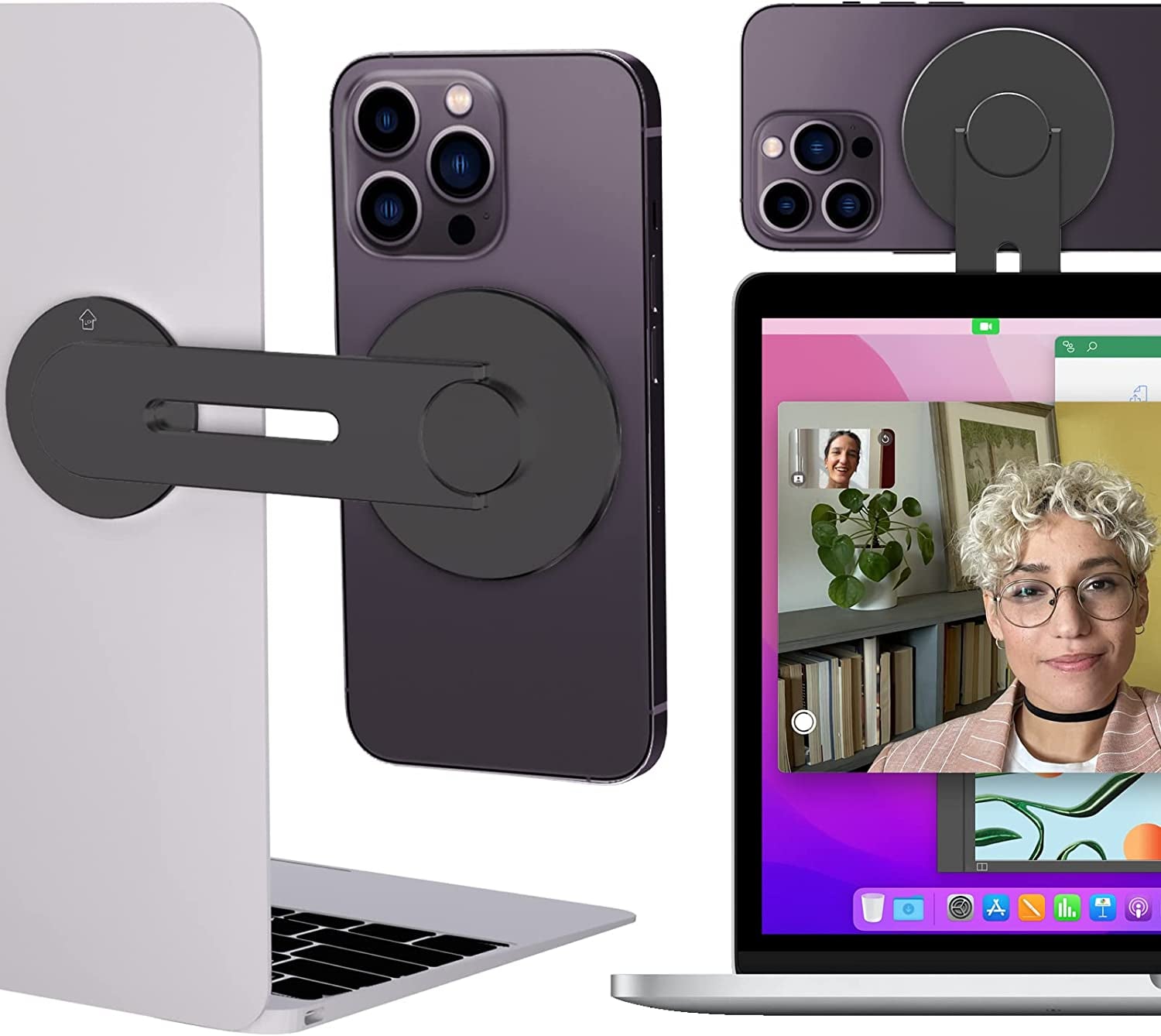 Cloudvalley Magnetic Laptop Phone Holder, Adjustable Continuity Camera Mount Compatible with Magsafe & for Ios 16 / Macos 13 Ventura, Slim Portable Computer Expansion Bracket for Smartphone, Black  CloudValley   