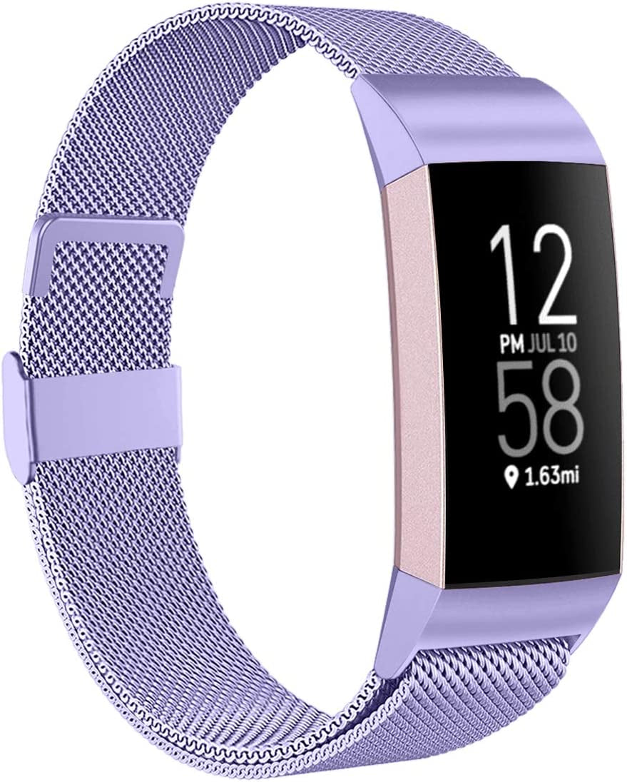 ZWGKKYGYH Metal Bands Compatible with Fitbit Charge 4/Charge 3/Charge 3 SE, Stainless Steel Mesh Magnetic Band Replacement Accessories Bracelet Strap for Women Men, Silver Small  ZWGKKYGYH Lavender Small: 5.5" - 7.9" 