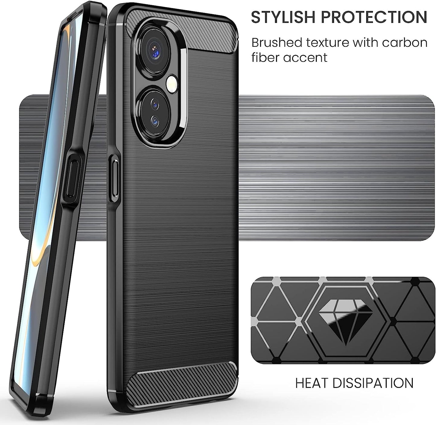 Dretal for Oneplus Nord N30 5G Case with Tempered Glass Screen Protector, Shock-Absorption Brushed Flexible Soft TPU Carbon Fiber Protective Cover for Oneplus Nord N30 5G (Ls-Black)  Dretal   