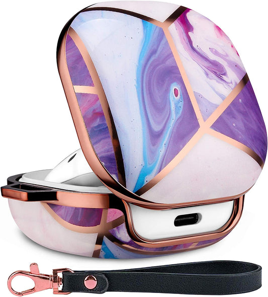 YOMPLOW Case Compatible with Samsung Galaxy Buds Live/Buds Pro - 2021 Hard Carrying Case Protective Wireless Charging Cover Skin with Keychain for Women&Girls (Purple Gold Marble)  Hansont Inc   