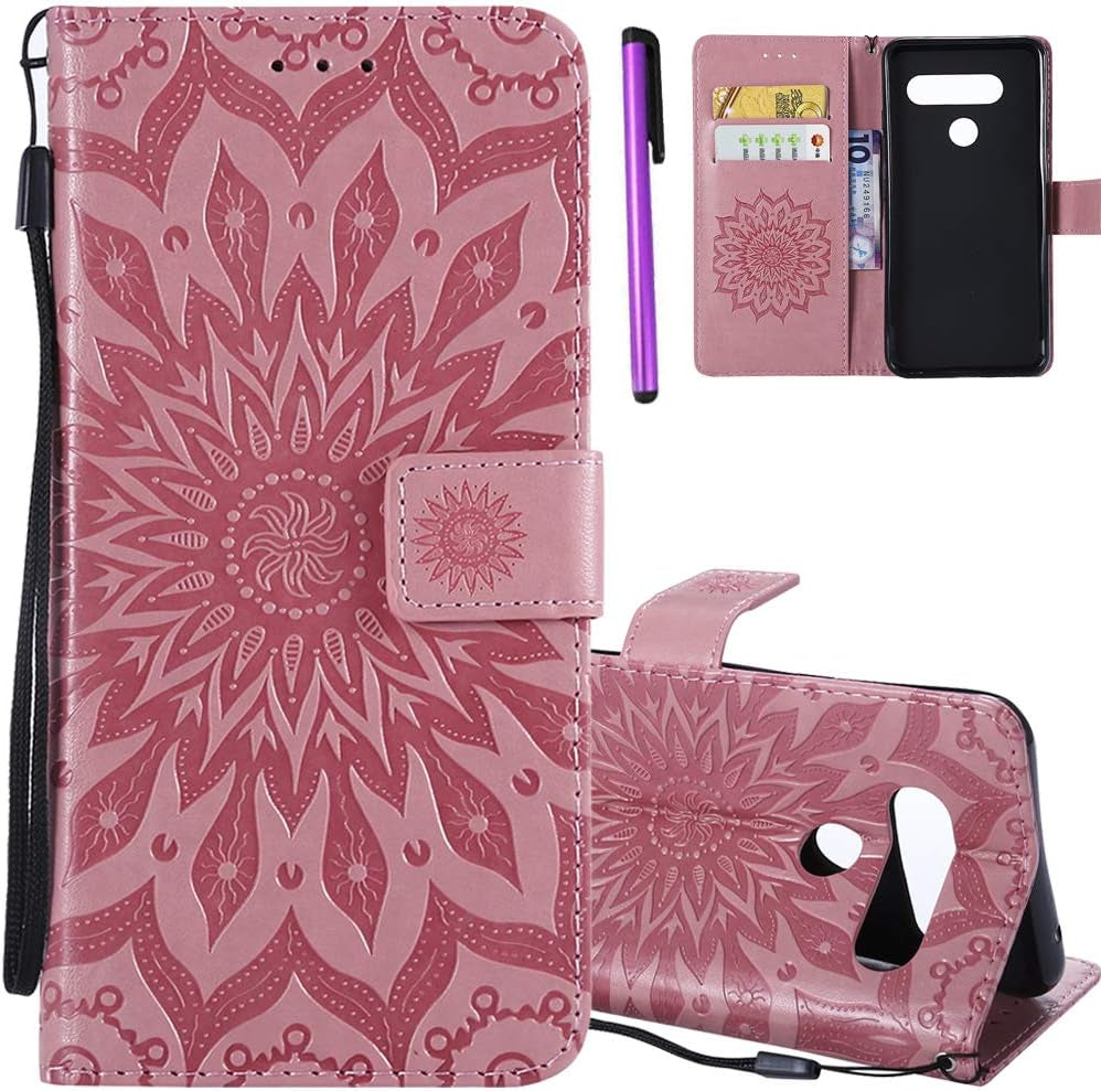 ISADENSER LG V40 Thinq Case LG V40 Flip Case for Women [Wallet Stand] as Case with Shockproof Cards Slot Holder Cash Pockets Magnetic Closure PU Leather Wallet Case Cover for LG V40 Thinq Gray Sun  ISADENSER C] Kt-Sunflower Leather-4  