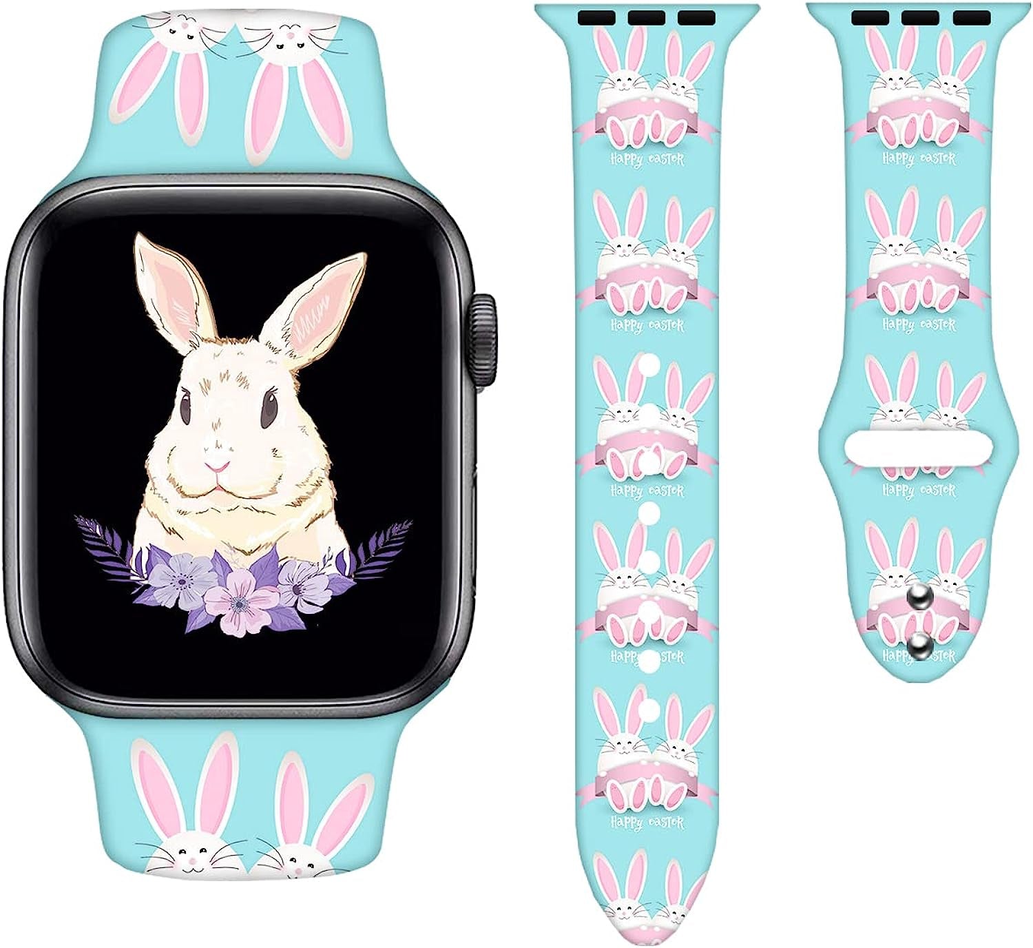 Watch Bands Compatible Apple Watch for Women Men, Adjustable Smart Watch Band Soft Silicone Wristbands Replacment Strap for Watch Series 7 6 5 4 3 2 1  KASDBY Easter Cute Bunny 42mm/44mm/45mm 