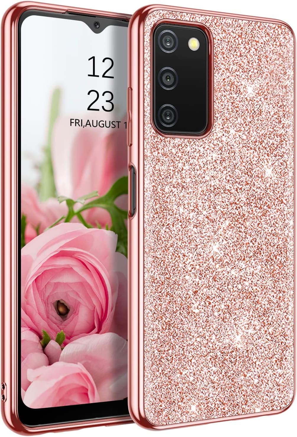 YINLAI Design for Samsung Galaxy A03S Case, Slim Glitter Sparkly Shiny Women Girls Shockproof Protective Hybrid Girly Bling Phone Cases Cover for Galaxy A03S 6.5 Inch (2021 Released), Rose Gold/Pink  YINLAI   