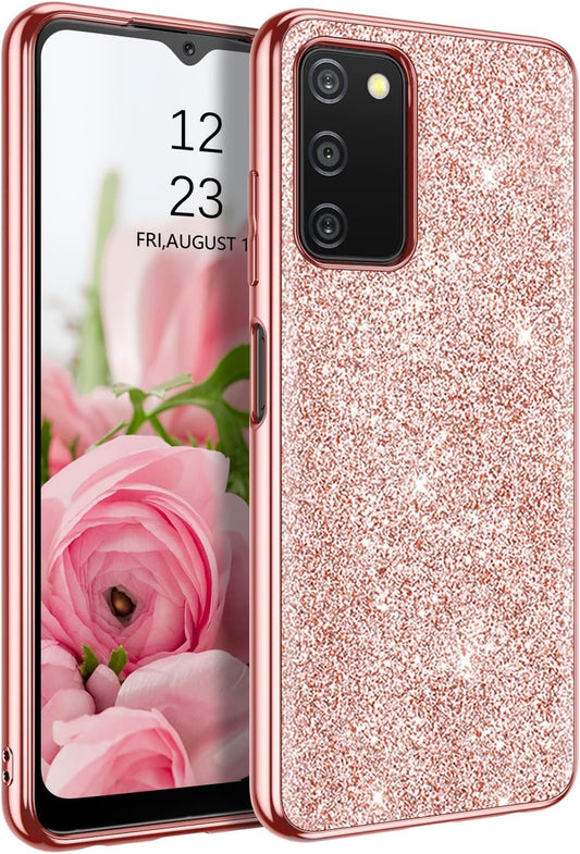 YINLAI Design for Samsung Galaxy A03S Case, Slim Glitter Sparkly Shiny Women Girls Shockproof Protective Hybrid Girly Bling Phone Cases Cover for Galaxy A03S 6.5 Inch (2021 Released), Rose Gold/Pink  YINLAI   