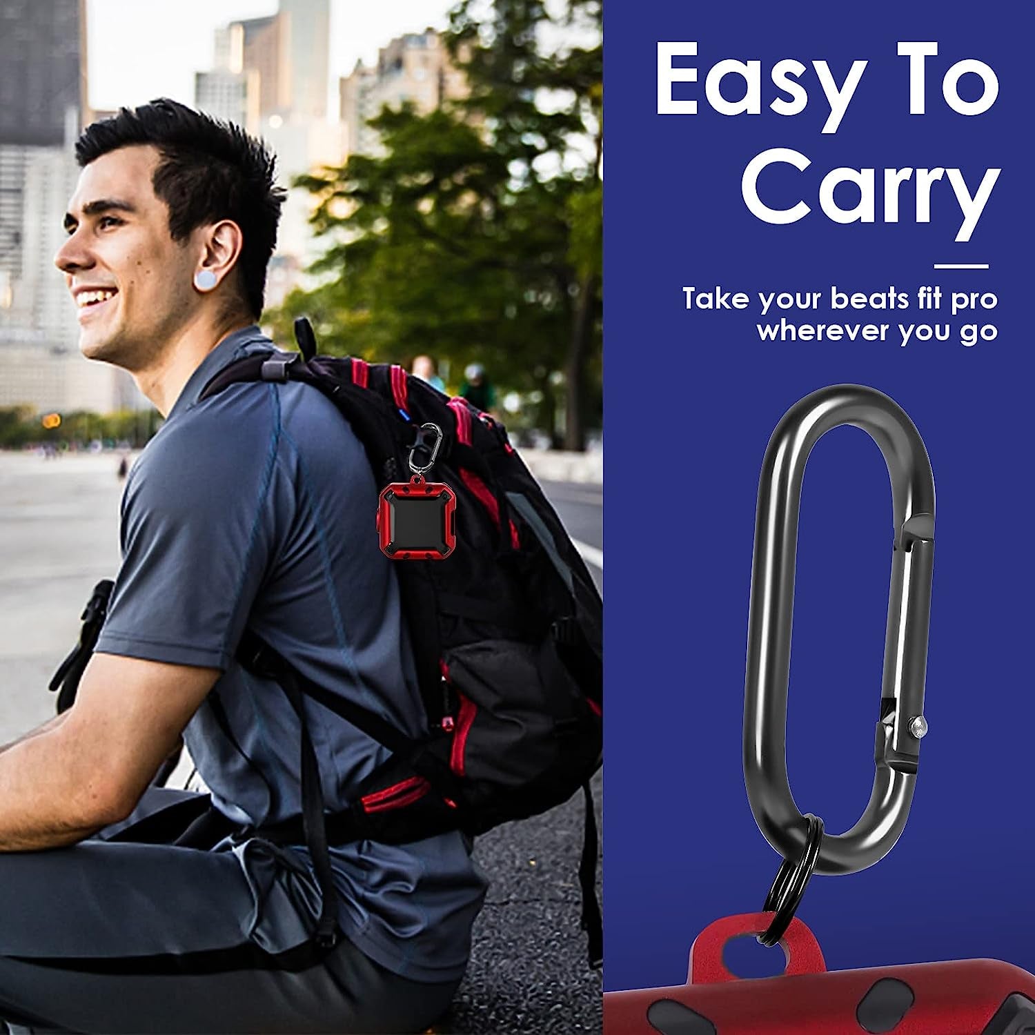 NUOMIJIO Case for Beats Fit Pro 2021 with Secure Lock Full Body Shock-Absorbing Anti-Scratch Hard Shell Protective Cover Compatible with Beats Fit Pro with Keychain (Red)  NUOMIJIO   