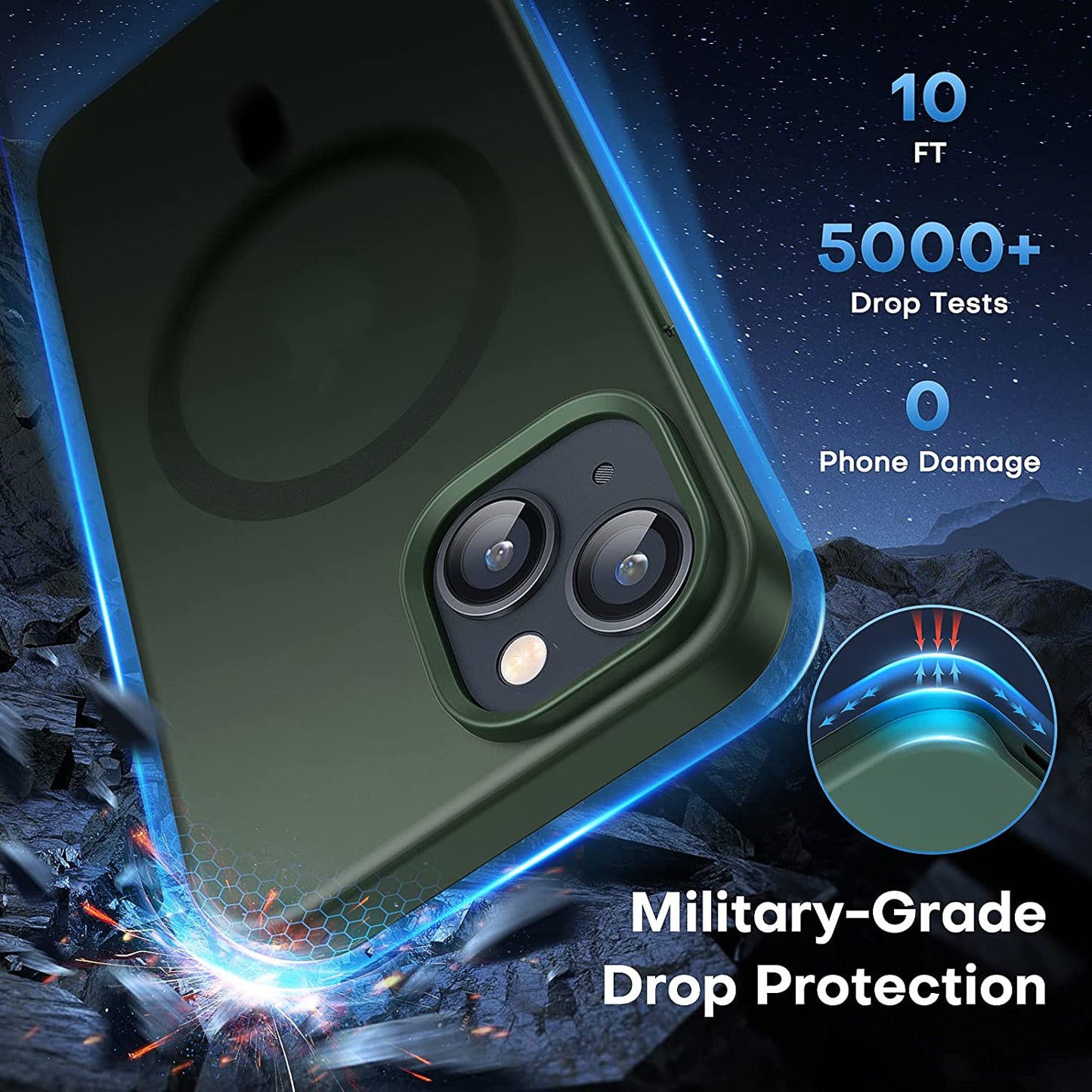 TAURI [5 in 1 Magnetic Case for Iphone 14 plus [Military Grade Drop Protection] with 2X Screen Protector +2X Camera Lens Protector, Translucent Matte Slim Fit Designed for Magsafe Case-Green  TAURI   