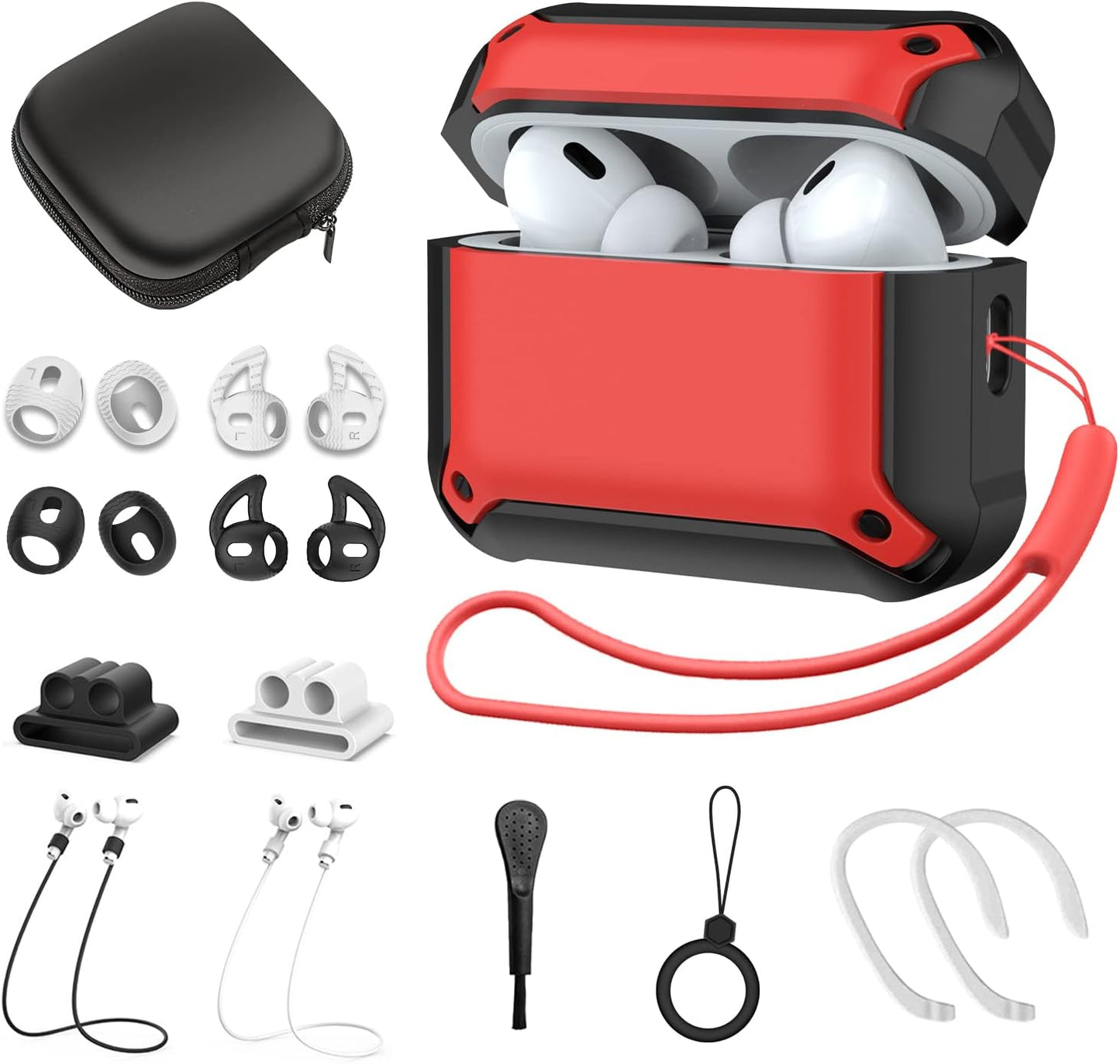 [14 in 1 Set] for Airpods Pro 2Nd Generation Case Cover, Silicone Airpod Pro 2 Case Cover for Men Women with Lanyard, Shock-Absorbing Protective Case for Airpods Pro 2Nd Generation 2022 - Mint Blue  TOLUOHU (14in1 Set)-Red  