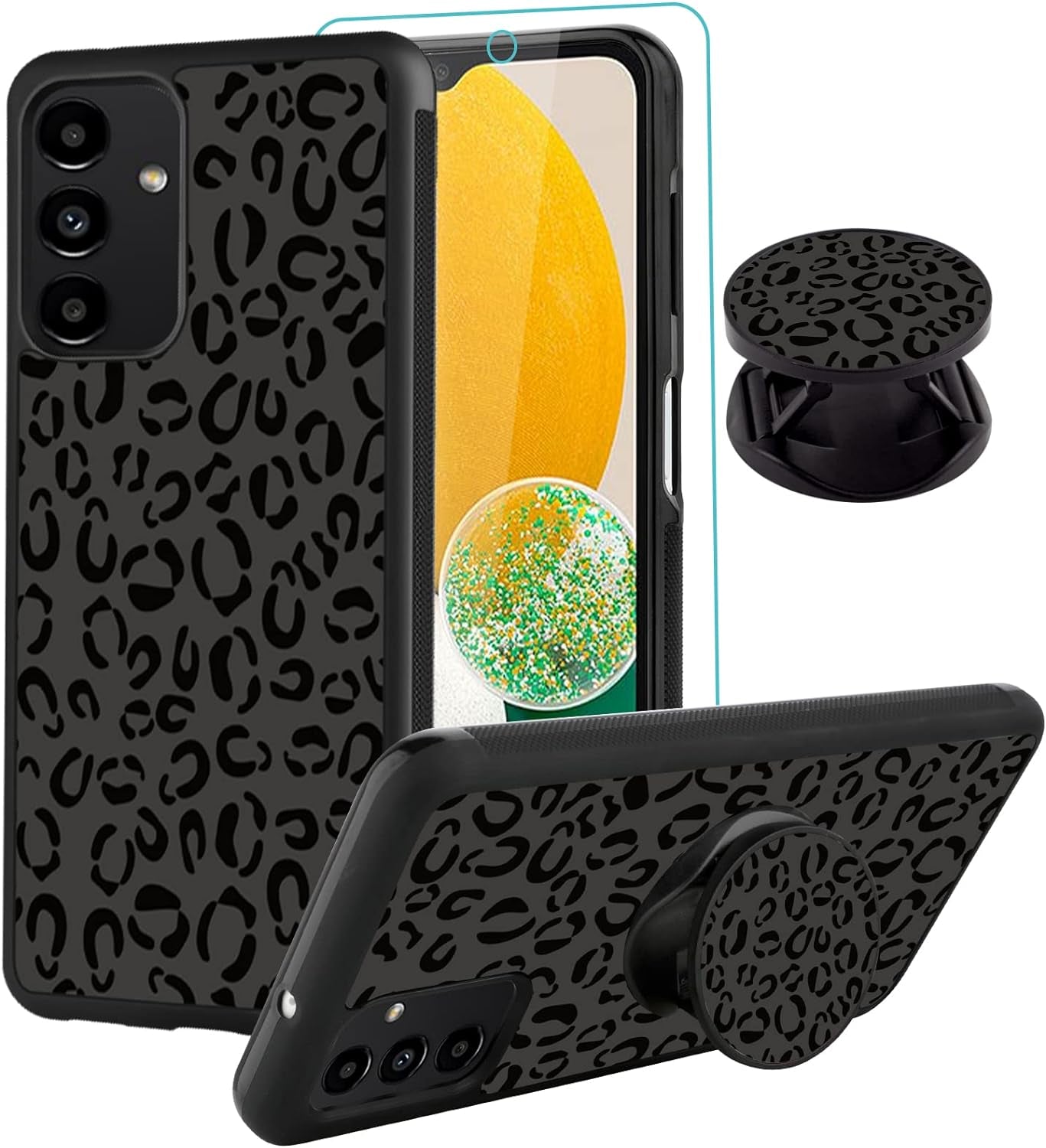 SAKUULO Samsung Galaxy Note 20 Case, [Screen Protector + Kickstand] Black Leopard Cheetah Design, Anti-Slip Shockproof Lightweight Flexible TPU Bumper Protective Case for Galaxy Note 20 6.7 Inch  SAKUULO Samsung Galaxy A13 5G 6.5  