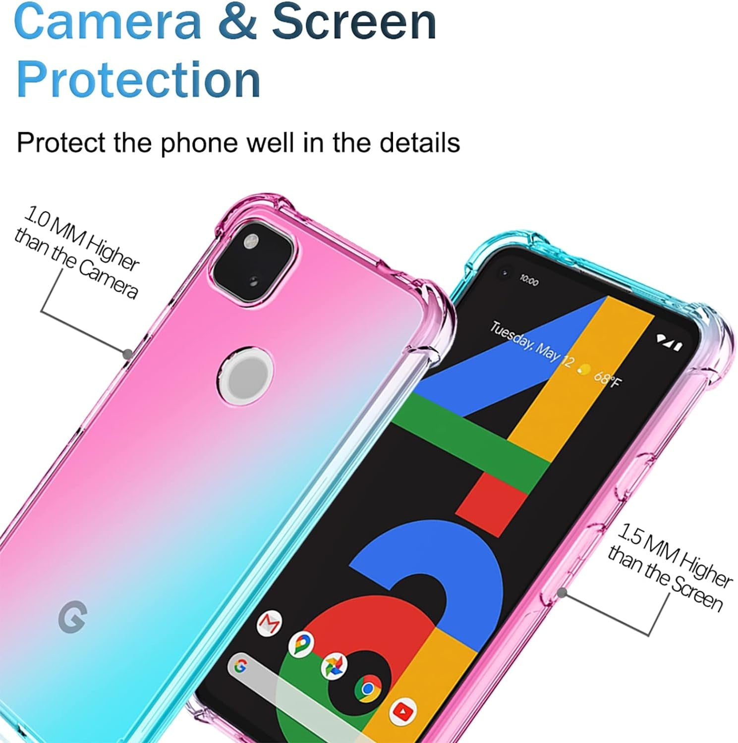 OEURVQO for Pixel 4A Google 4A Case [Not Fit 4A 5G] Clear Cute Gradient Colorful Slim Soft TPU Shockproof Bumper Anti-Scratch Protective Phone Cover for Google Pixel 4A (Pink/Green)  OEURVQO   