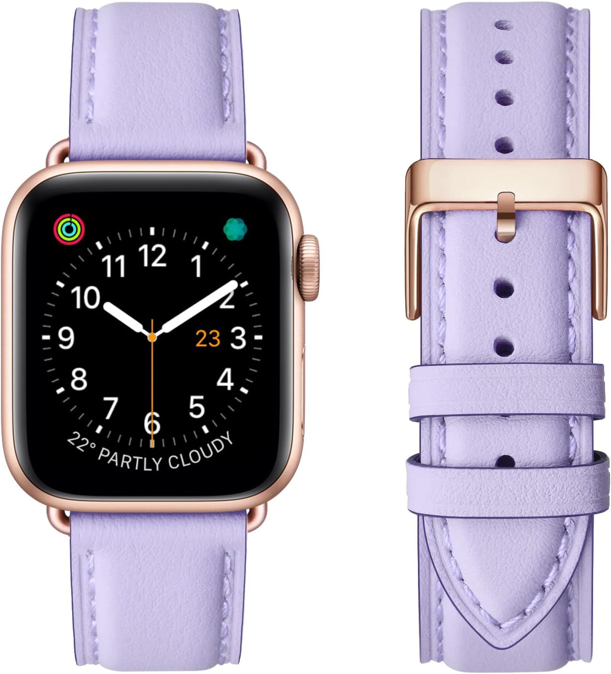 OMIU Square Bands Compatible with Apple Watch Band 38Mm 40Mm 41Mm 42Mm 44Mm 45Mm 49Mm, Genuine Leather Wristband Starp for Iwatch SE Series 8 7 6 5 4 3 2 1 Utral for Women Men(Ivory White/Rose Gold)  BestWayStore Lilac/Rose Gold 42mm 44mm 45mm 49mm 