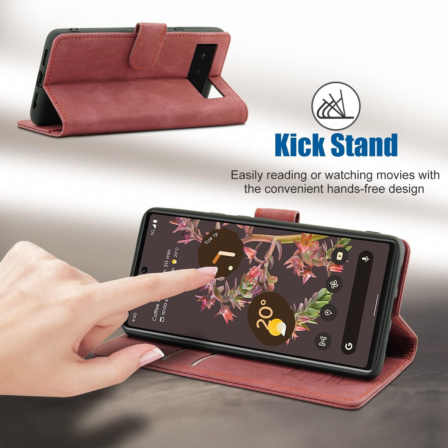 Google Pixel 6 5G Case,Google Pixel 6 5G Wallet Case with [RFID Blocking] Card Holder Kickstand Magnetic,Leather Flip Case for Google Pixel 6 5G 6.4 Inch (Wine Red)  japezop   