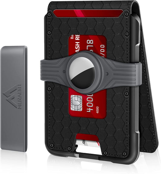 Mens Wallet Tactical Bifold Wallets for Men Metal RFID Blocking Aluminum Minimalist Wallet Money Cards Holder Gifts for Men with Band Compatible with Airtag Grid Nylon (No Airtag)  MURADIN   