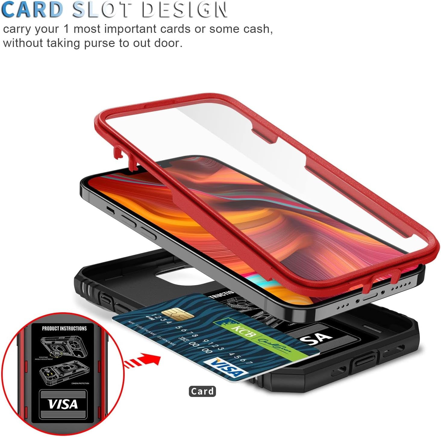 ZOEII for Iphone 12/12 Pro Case 6.1 Inch,With Camera Cover & Kickstand,Shockproof Drop Protection,Case for Iphone 12/12 Pro Case Red  ZOEII   