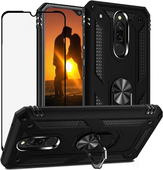 Yahan for Xiaomi Redmi 8A / Redmi 8 Case,360 Degree Rotating Ring Kickstand Hybrid Heavy Duty Dual Layer Shockproof Defender Hard Back Case Cover with Tempered Glass Screen Protector,Black  YaHan   