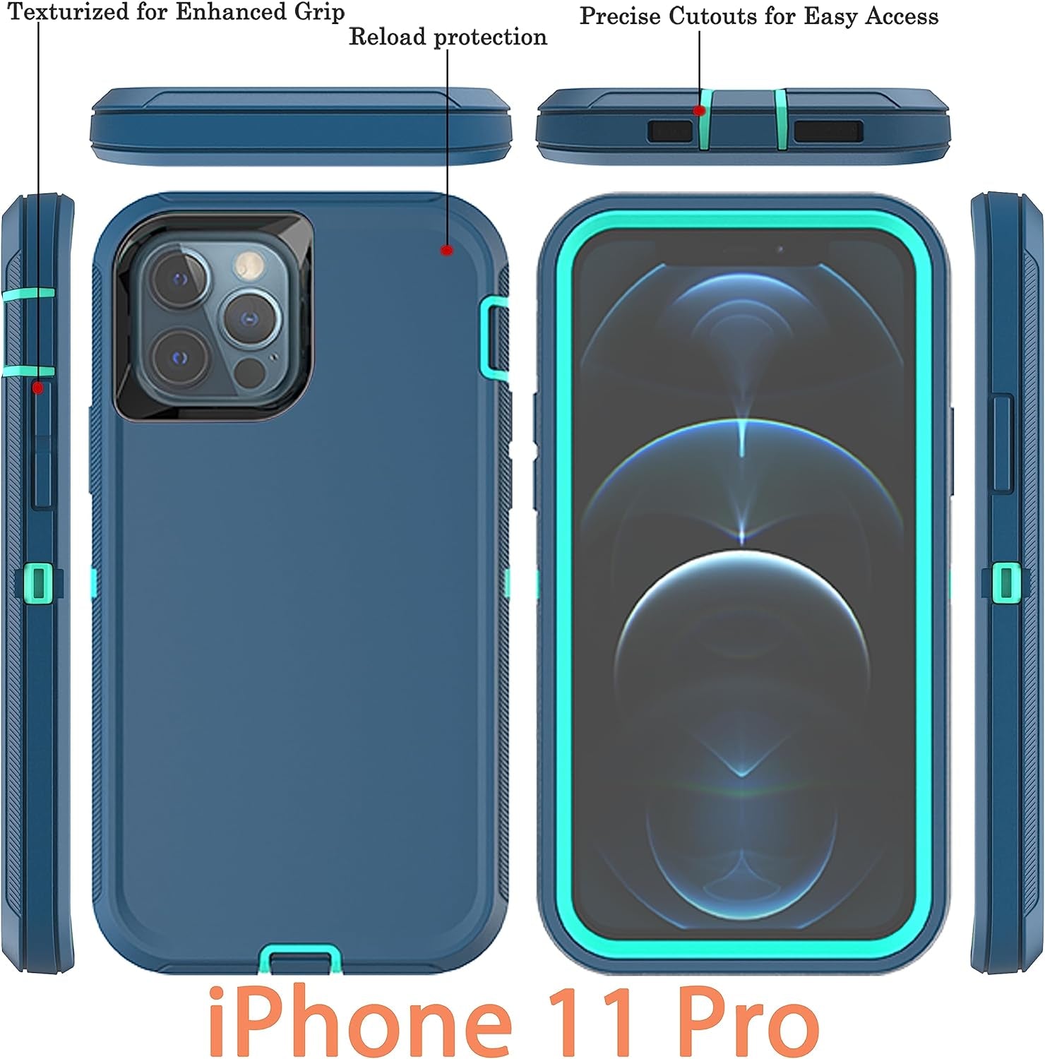 Ymhxcy for Iphone 11 Pro Case Shockproof Dropproof Dust-Proof Drop Proof 3-Layer Durable Phone Case Heavy Duty Protection Phone Case Cover for Apple Iphone 11 Pro 5.8“ Blue and Turquoise  YmhxcY   