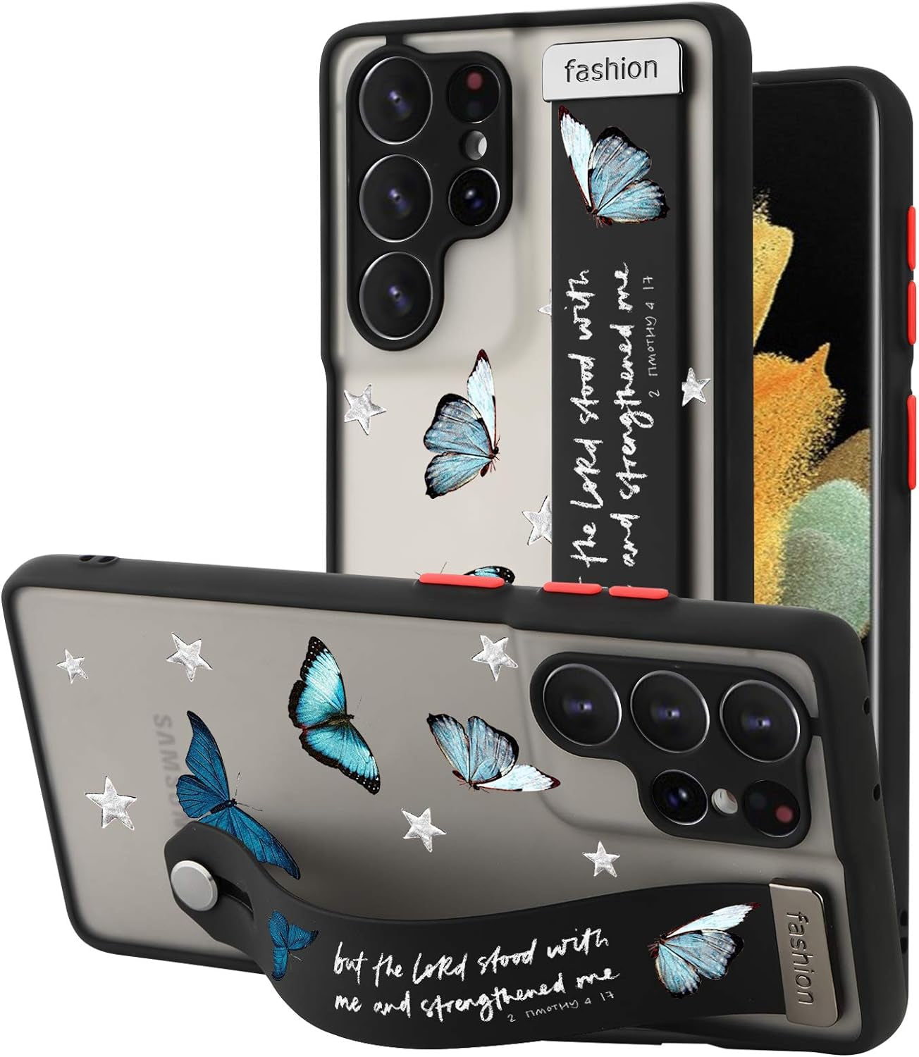 AIGOMARA Compatible Samsung Galaxy S21 Ultra Case with Strap Kickstand Butterflies Shockproof Protection Soft TPU and Hard PC Anti-Scratch Cover for S21 Ultra  AIGOMARA   