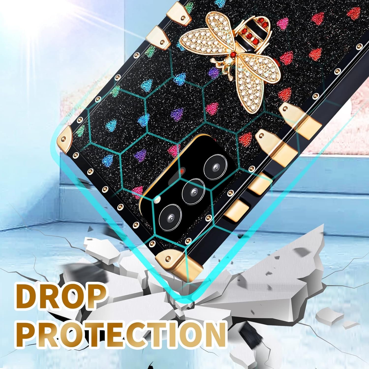 Loheckle for Samsung Galaxy Note 20 Ultra Case for Women, Designer Square Cases for Galaxy Note 20 Ultra with Ring Stand Holder and Lanyard, Stylish Bees Luxury Cover for Note 20 Ultra 6.9''  Loheckle   