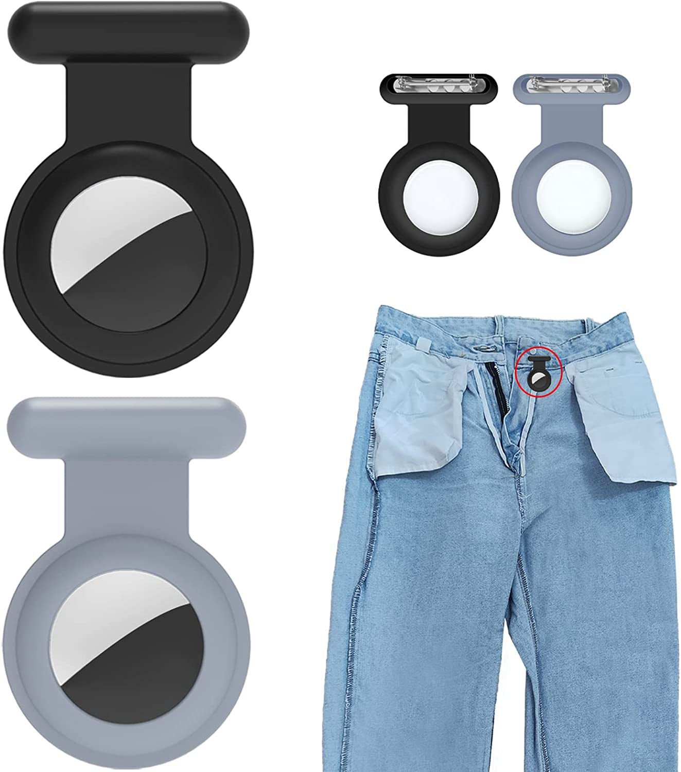 2 Pack Holder Case Compatible for Airtag Tracker, Silicone Hidden GPS Kid Airtag Holder with Invisible Pin, anti Lost Apple Air Tag Case Cover for Toddlers, Elderly, Pet, Clothing(Black and Grey)  Fzemnn   