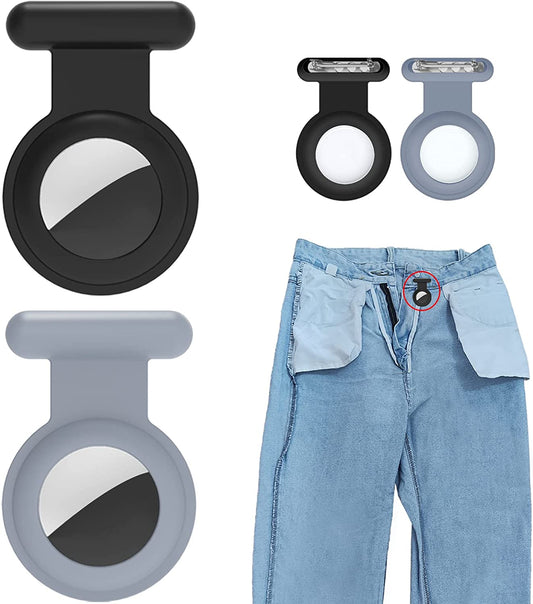 2 Pack Holder Case Compatible for Airtag Tracker, Silicone Hidden GPS Kid Airtag Holder with Invisible Pin, anti Lost Apple Air Tag Case Cover for Toddlers, Elderly, Pet, Clothing(Black and Grey)  Fzemnn   