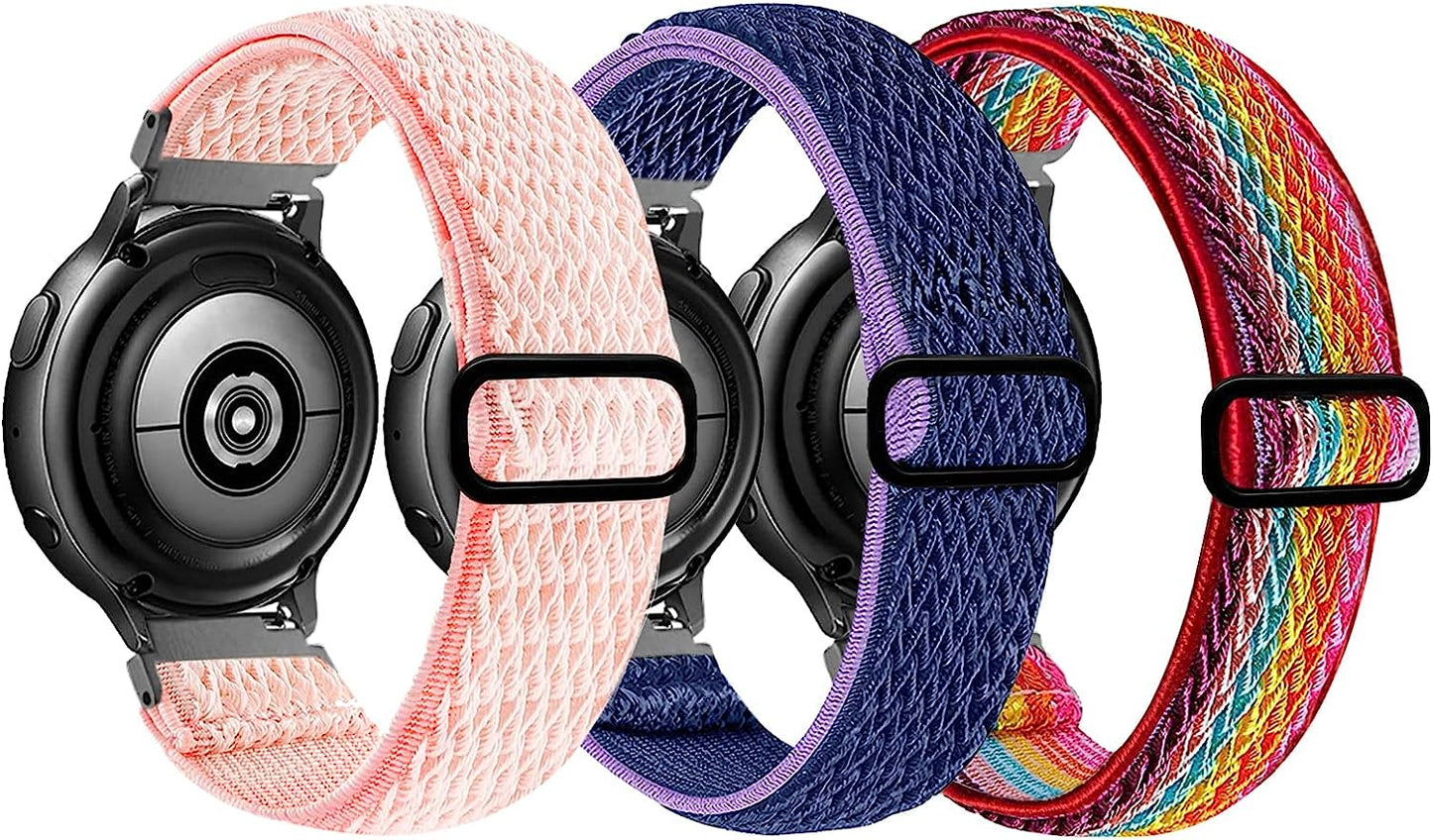 20Mm Stretchy Bands Compatible with Samsung Galaxy Watch 5/4 40Mm 44Mm/Watch 5 Pro 45Mm/Watch 4 Classic 42Mm 46Mm, Nylon Strap for Galaxy Active 2 40 44Mm/Active 40Mm/Watch 3 41Mm/Galaxy Watch 42Mm  BOTNUW Blue purple & Red ripple & Pink  