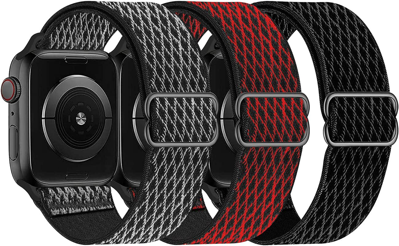 Swhatty Stretchy Nylon Solo Loop Bands Compatible with Apple Watch 41Mm 40Mm 38Mm, Adjustable Braided Sport Elastics Women Men Strap for Iwatch Series 8 7 6 5 4 3 2 1 SE (Black, Rose Pink, Cream)  Swhatty Black/Black white/Red black 38mm/40mm/41mm 