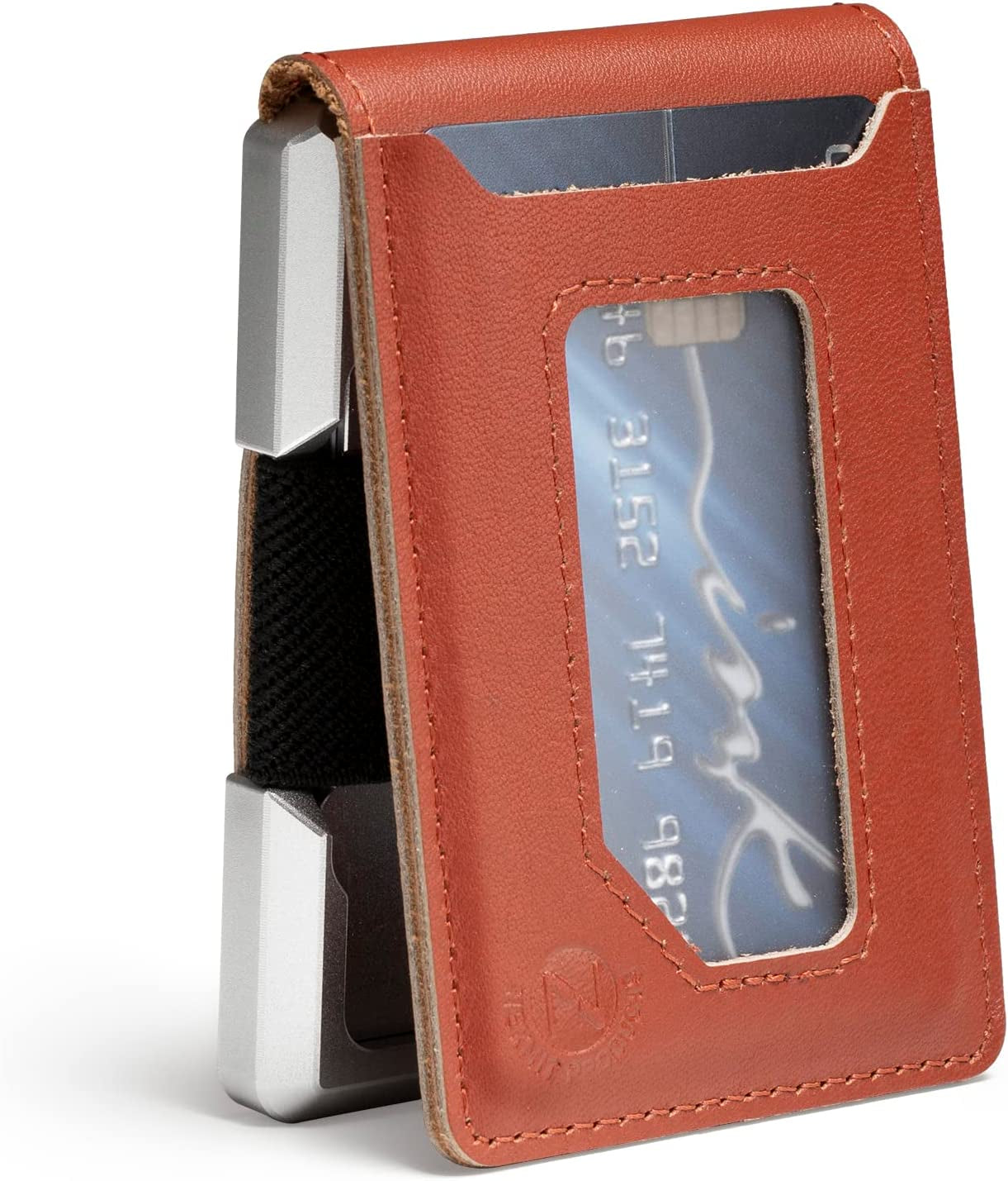 Nekmit Bifold Leather Wallet for Men - Tactical Metal Wallet with RFID Blocking, ID Window and Gift Box - Slim Minimalist Front Pocket Wallets Brown  Nekmit Vertical-Brown  