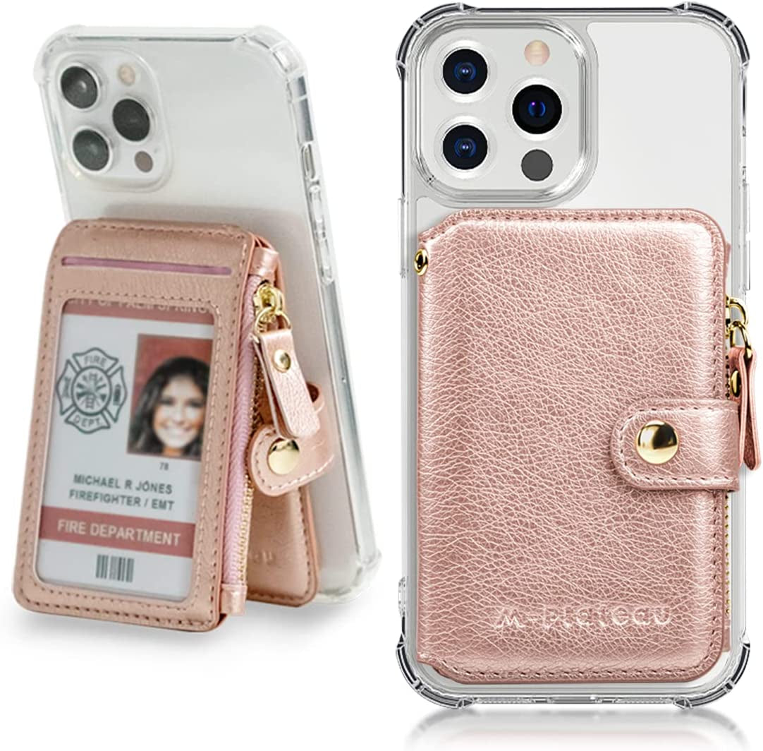 M-Plateau Phone Wallet Vegan Leather Magnetic Button Wallet for Men Have 6 Id Window Designed for Iphone 13 Pro Max,Google Pixel, Galaxy Attachment 3M Adhesive Sticker (Brown)  M-Plateau Rose Pink  