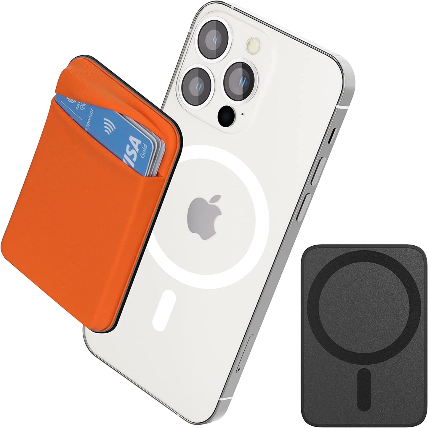 MAGKOTA Stretchy Fabric Magsafe Wallet Easily Hold 5 Cards, Compatible with Iphone 14 Pro Max/14 Pro/14 Plus/14/Iphone 13 Pro Max/13 Pro/13/Iphone 12/12 Pro/12 Pro Max  MAGKOTA Orange  