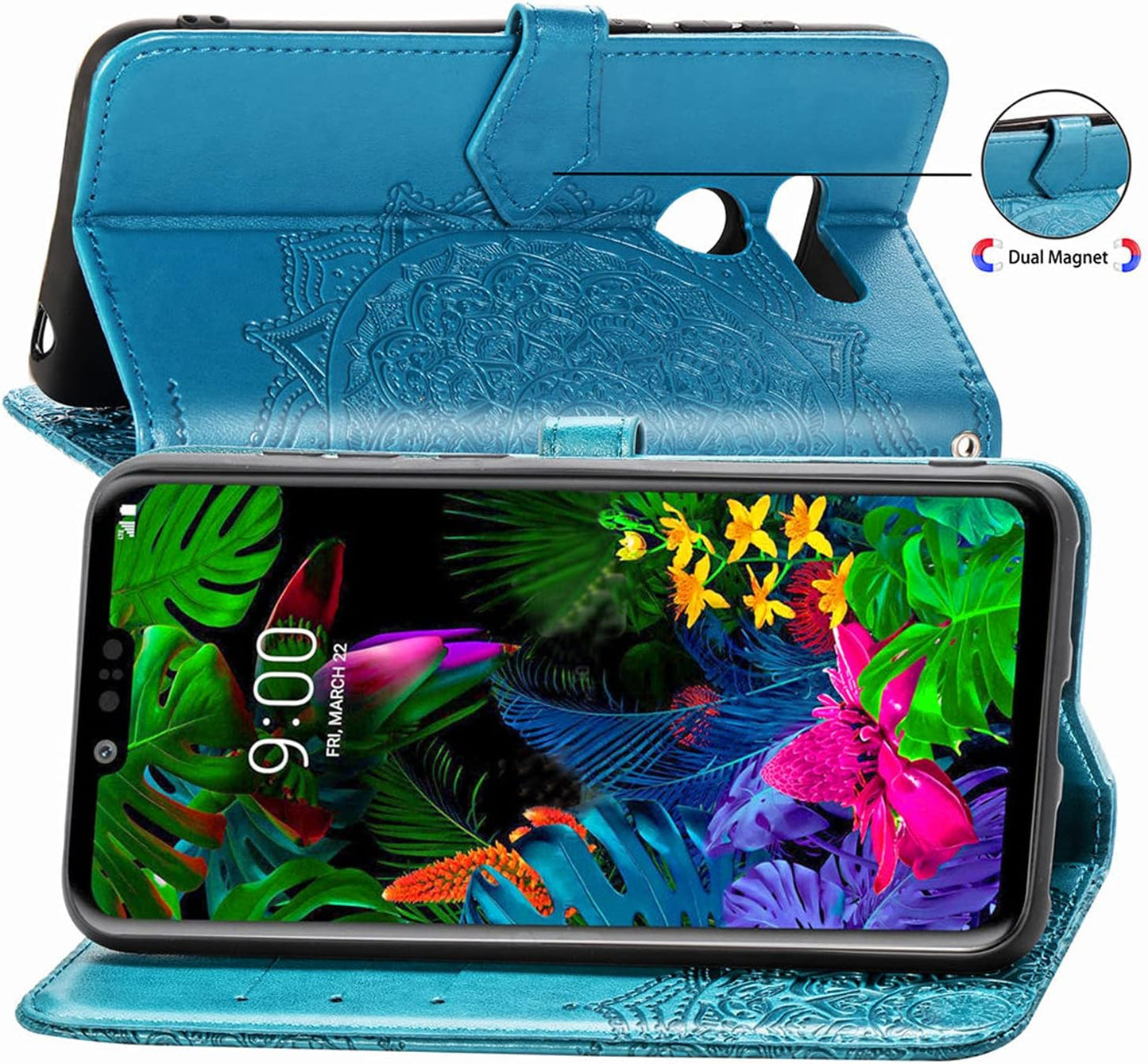 Asuwish Compatible with LG G8 Thinq Wallet Case Tempered Glass Screen Protector and Leather Flip Cover Card Holder Stand Cell Phone Cases for LGG8 Thin Q G 8 LG8 G8Thinq Lgg8Thinq 8G Women Men Blue  Asuwish   