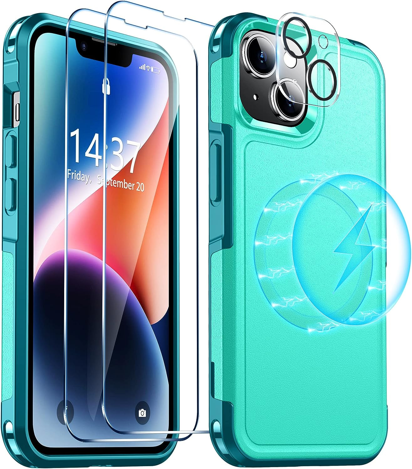 Red2Fire Magnetic for Iphone 14 plus Case [Compatible with Magsafe][Military Grade Drop Protection][Glass Screen Protector+Camera Lens Protector] Heavy Duty Shockproof Phone Case 6.7"-Black  Red2Fire Green  