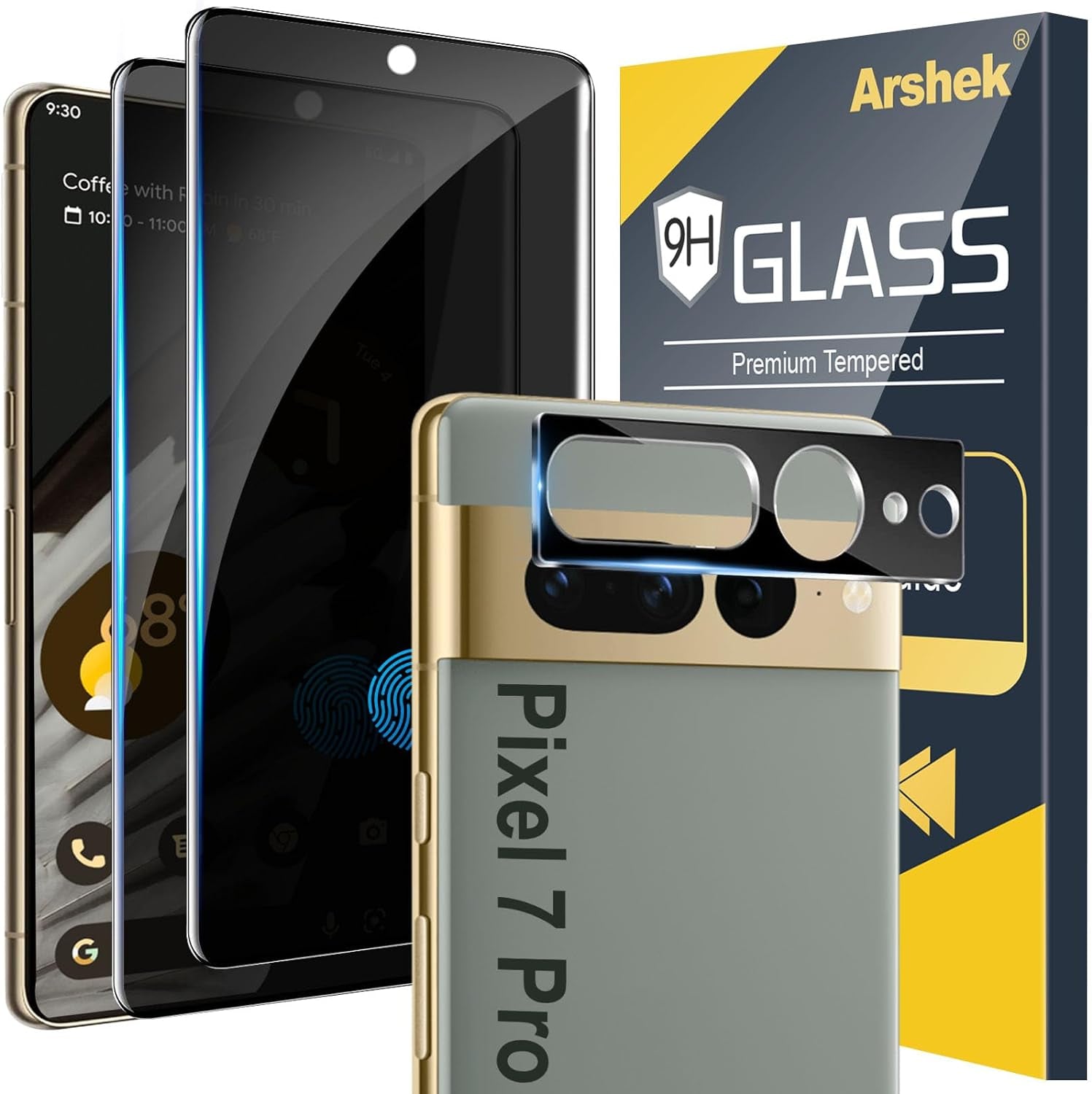 Arshek [2+2 Pack] Galaxy S22 Ultra Privacy Screen Protector, 9H Tempered Glass, Ultrasonic Fingerprint Support, 3D Curved, HD Clear Anti-Spy Film for Samsung S22 Ultra 5G Glass Screen Protector  Arshek Google Pix 7 Pro Privacy  