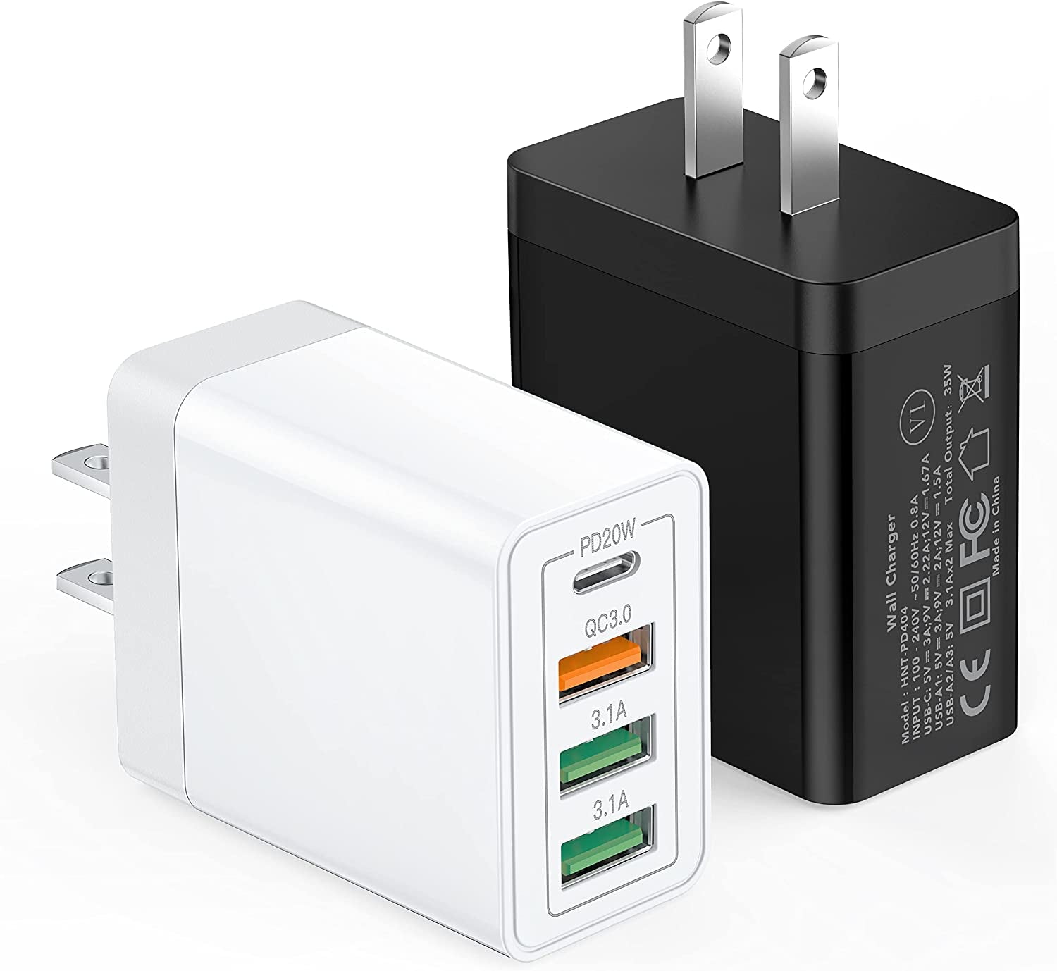 2Pack USB Wall Charger, 40W 4-Port Fast Charger Block, Multiport USB Cube Power Adapter Charging Brick Plug for Iphone 11 12 13 14 Pro Max XR Xs Max 8 7 6,Samsung,Lg,Google Pixel,Moto(White)  LCGENS Upgraded-White/Black  