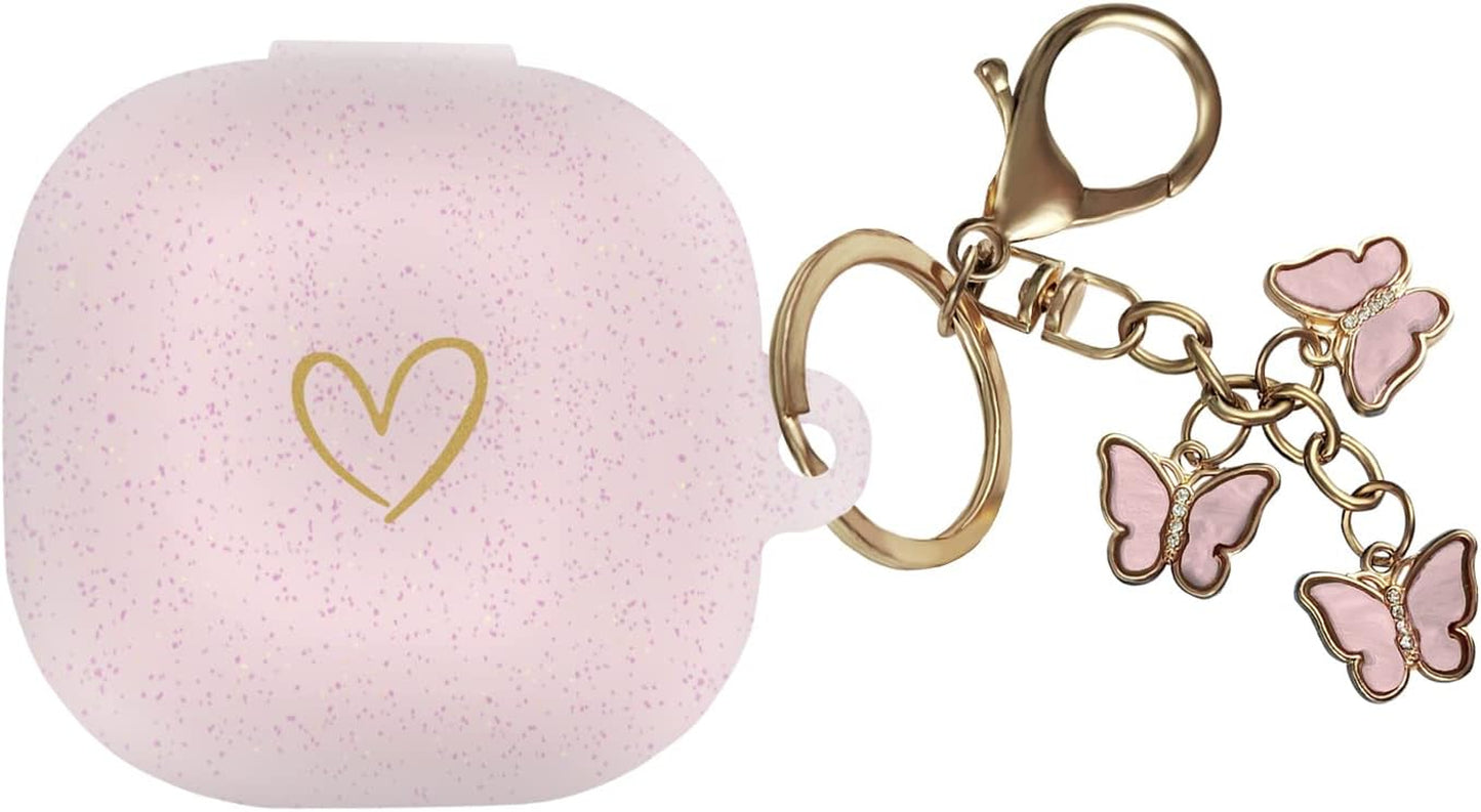 AIIEKZ Compatible with Samsung Galaxy Buds 2 / Buds Pro/Buds Live/Buds 2 Pro, Soft Silicone Case with Gold Heart Pattern with Cute Butterfly Keychain for Girls Women (Black)  AIIEKZ Rose Gold  