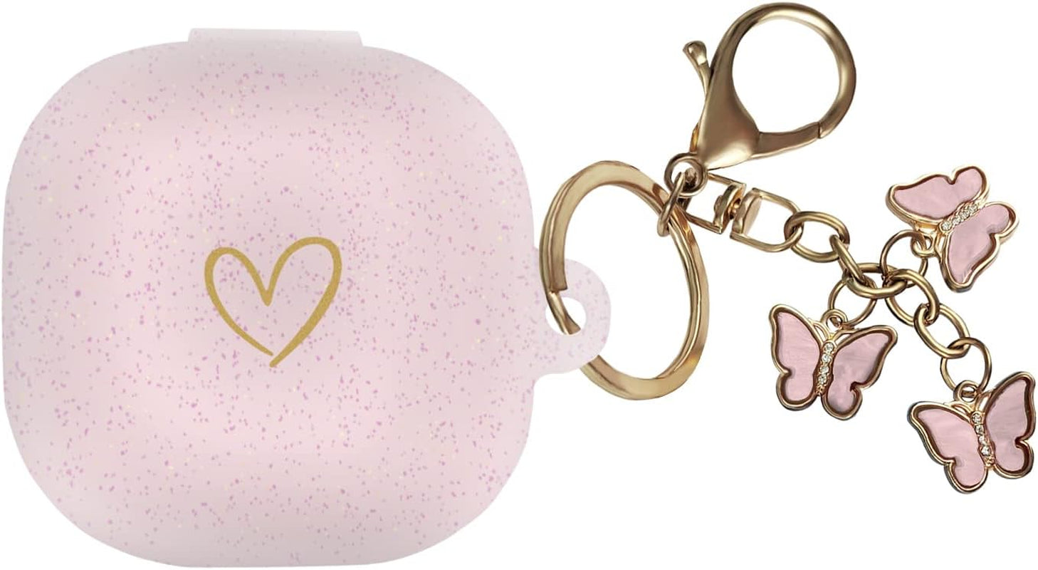 AIIEKZ Compatible with Samsung Galaxy Buds 2 / Buds Pro/Buds Live/Buds 2 Pro, Soft Silicone Case with Gold Heart Pattern with Cute Butterfly Keychain for Girls Women (Midnight Blue)  AIIEKZ Rose Gold  