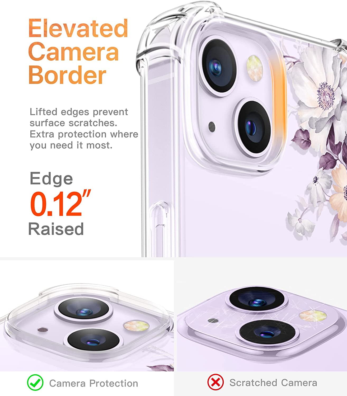 GVIEWIN Compatible with Iphone 14 Case with Screen Protector + Camera Lens Protector, Soft Shockproof Clear Floral Phone Protective Cover for Women, Flower Pattern Design 6.1" (Aster/Purple)  GVIEWIN   